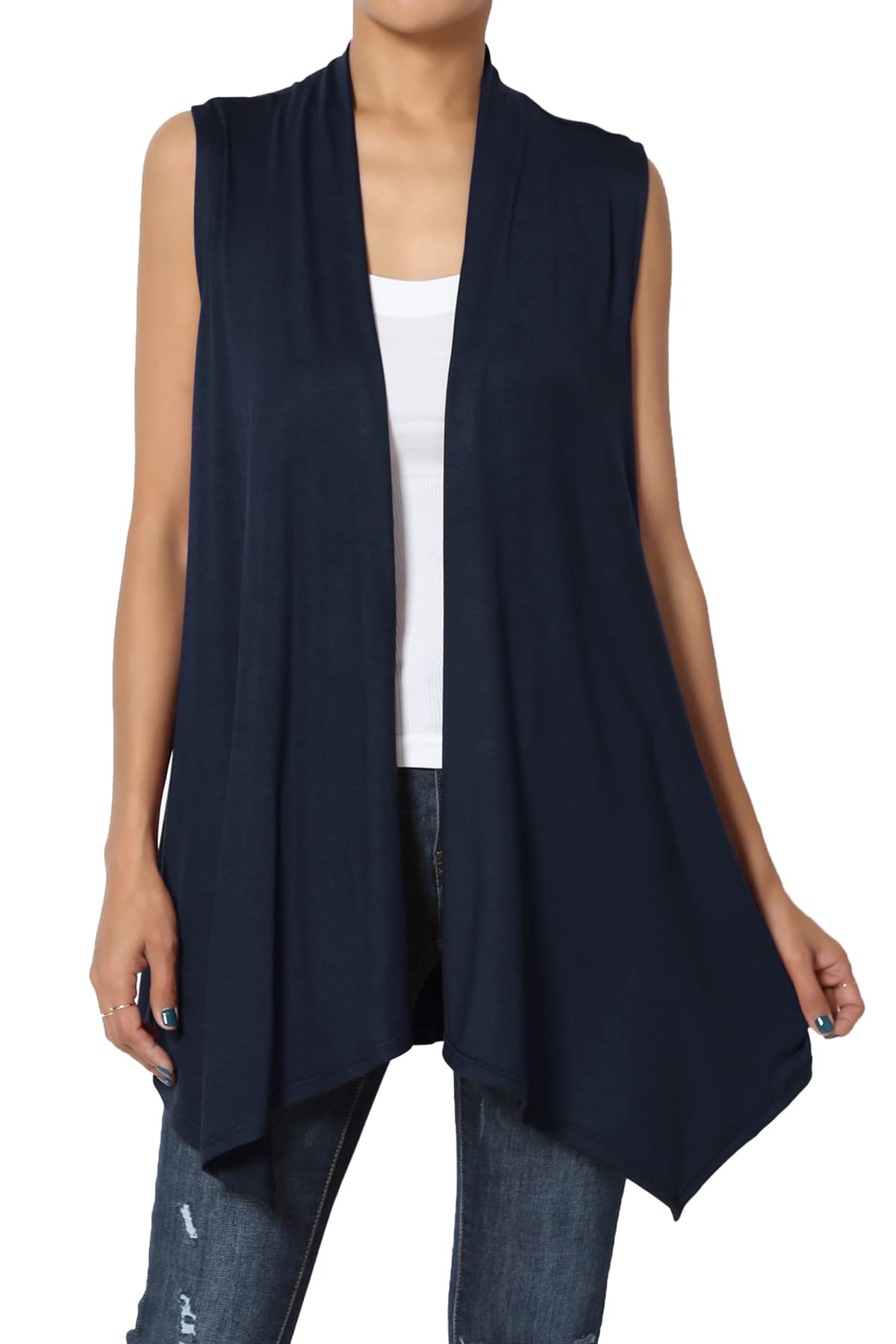 TheMogan Women's Sleeveless Waterfall Cardigan - Lightweight Jersey Draped Vest for Layering | Perfect for Office Wear, Summer Cover-Ups & Casual Outfits