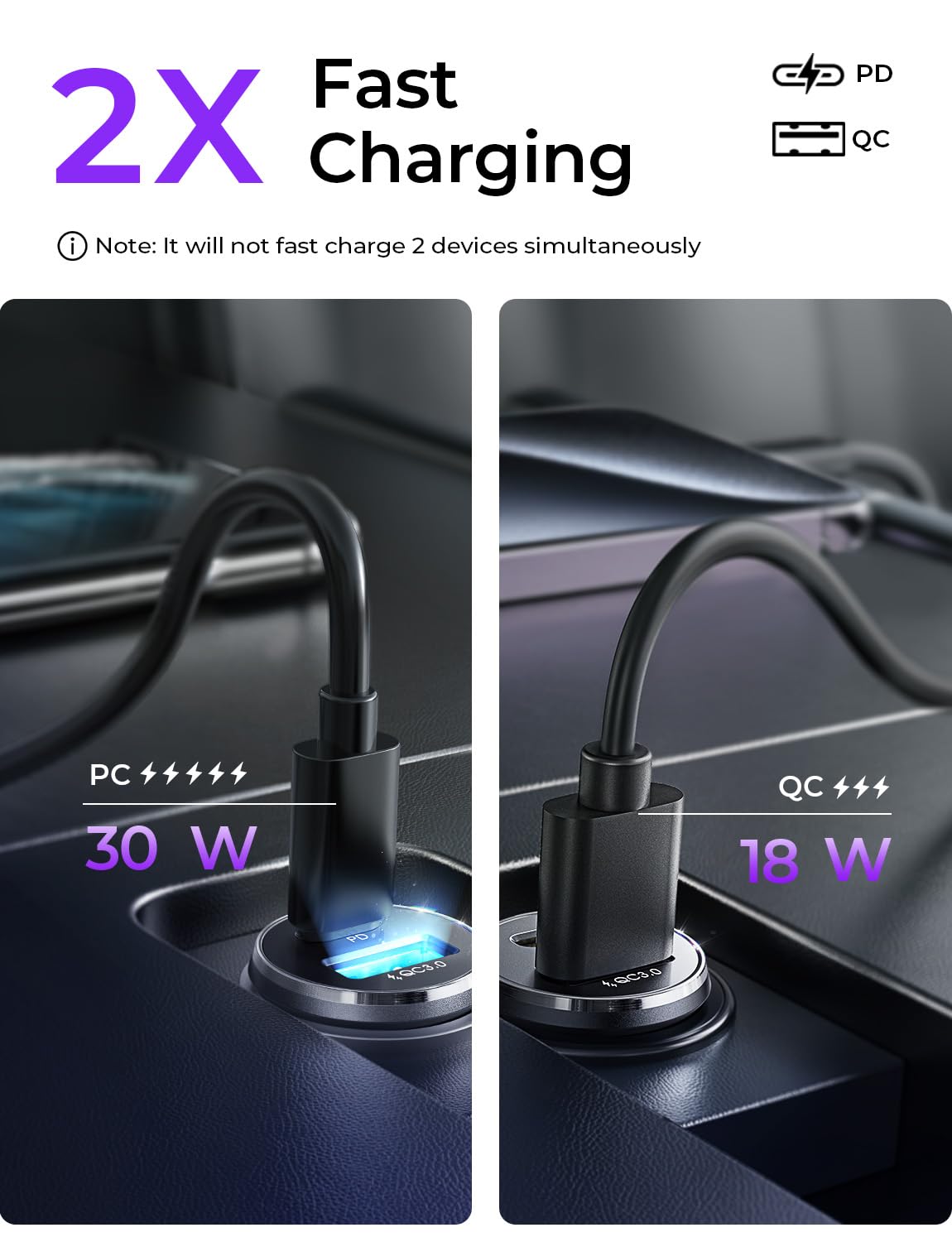 LISEN 54W Fast Car Charger USB C Cigarette Lighter Adapter - Dual Port 12V Car Phone Charger for iPhone 16/15/14/13/12, Samsung S25, Google Pixel, iPad & Android Devices | Perfect for Road Trips & Daily Commuting