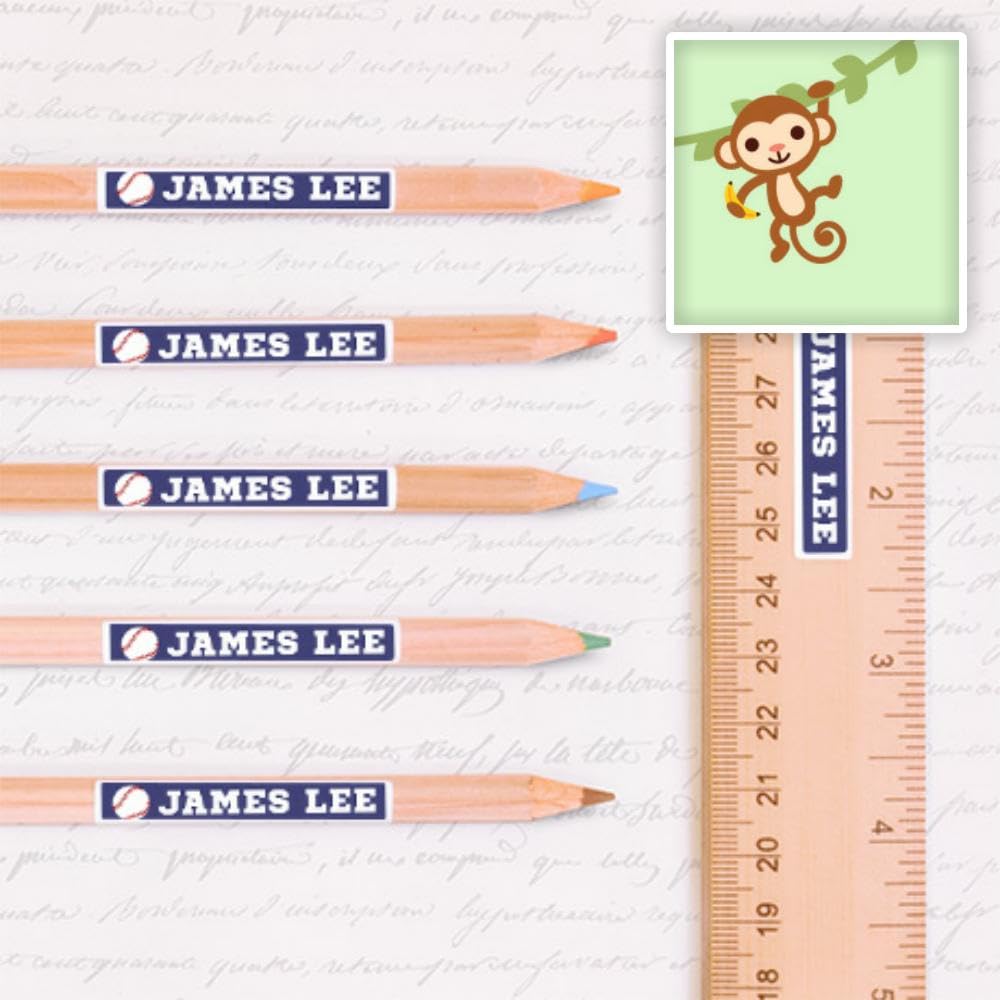 Personalized Name Labels - Waterproof, Durable Peel & Stick Skinny Labels (80-Pack, Monkey Theme) - Perfect for School Supplies, Kids' Lunch Boxes & Water Bottles