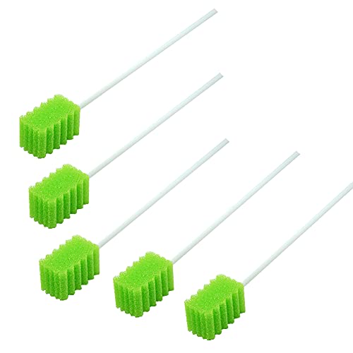 MUNKCARE Flavored Dental Swabs with Dentifrice - Individually Wrapped Fruit Green Tooth Shape Oral Care Sponge Swabs for Cavity Cleaning, Fresh Breath & Denture Care (100 Count) - Perfect for Travel, Nursing Homes, and Post-Surgery Oral Hygiene