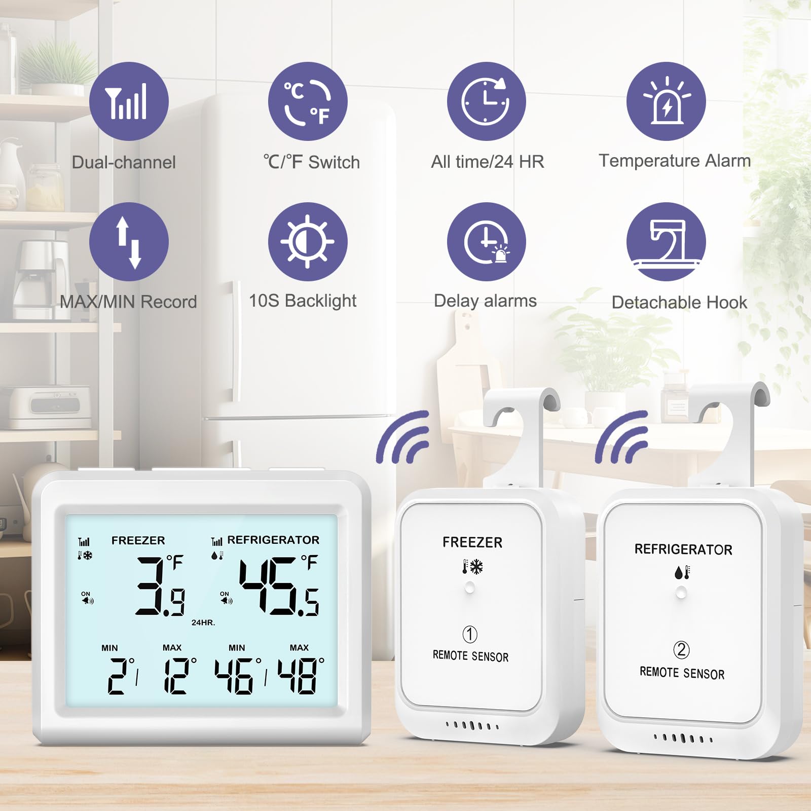 Digital Refrigerator Thermometer with Alarm - 3.7