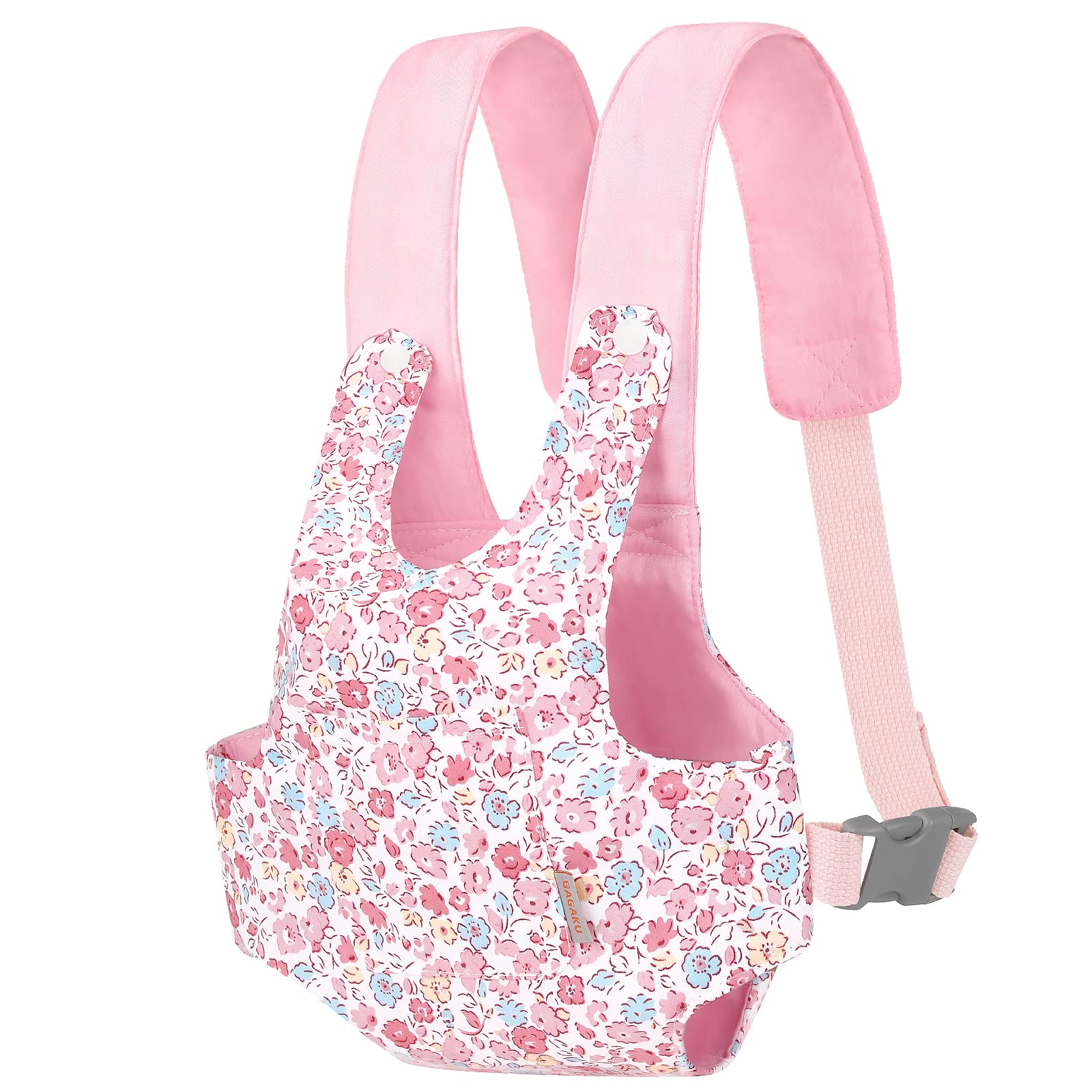 GAGAKU Adjustable Baby Doll Carrier for Girls - Soft Stuffed Animal Carrier with Comfortable Straps Fits 12 to 20 Inch Reborn Dolls (Pink Floral Design) - Perfect for Pretend Play, Tea Parties & Outdoor Adventures