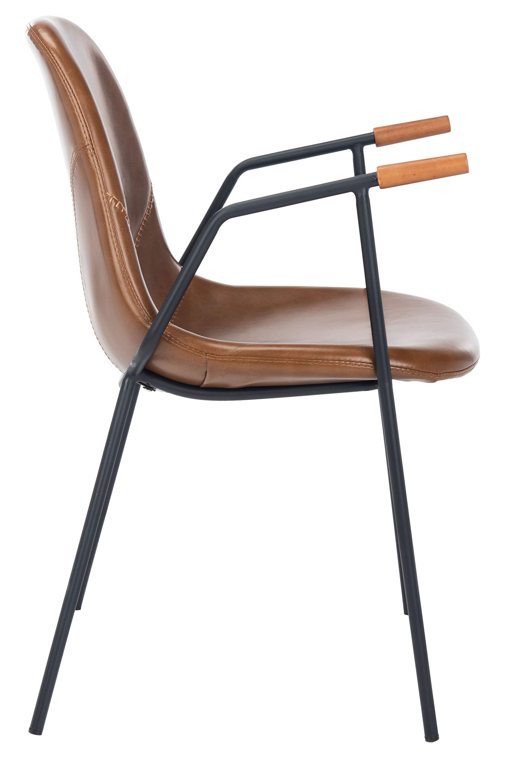 Safavieh Tanner Mid-Century Modern Dining Chairs - Set of 2 Cognac Faux Leather & Black Metal Frame - Perfect for Kitchen, Dining Room & Home Office