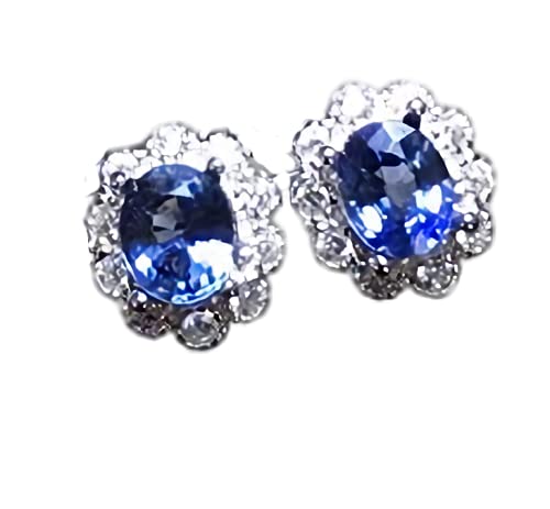 Natural Sapphire Earrings for Women - September Birthstone Jewelry - 18K White Gold Plated Sterling Silver Stud Earrings - Perfect for Weddings, Anniversaries & Special Occasions