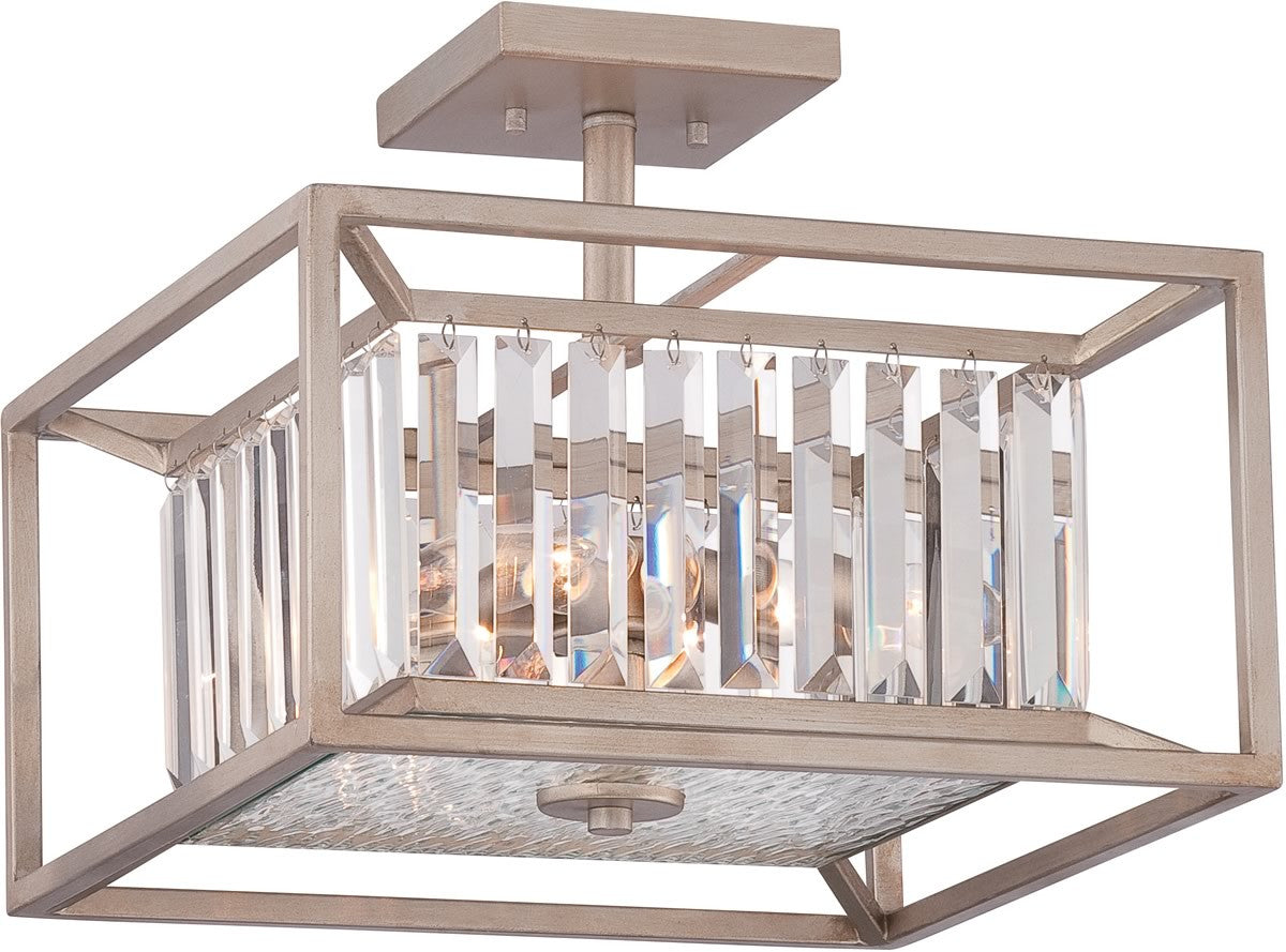 14W Linares 3-Light Semi-Flush Mount Ceiling Light in Aged Platinum Finish - Perfect for Dining Room, Bedroom, or Hallway Lighting