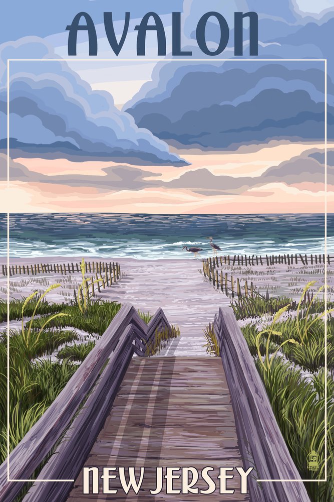 Signed Avalon New Jersey Beach Boardwalk Art Print - 24x36 Wall Decor Poster for Living Room, Bedroom & Office | Coastal Scene 49565 Master Print