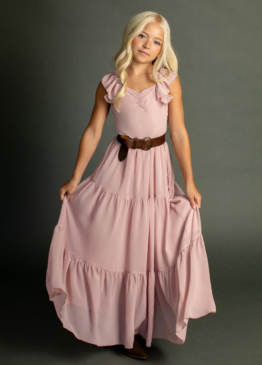 Varvara Women's Nude Pink Dress - Elegant Flowy Midi Dress for Wedding Guest, Cocktail Party & Special Occasions