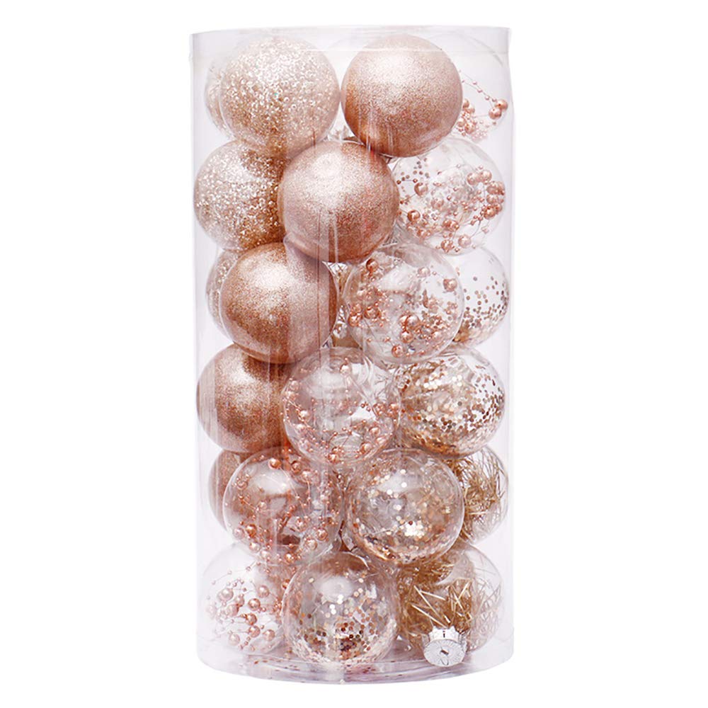 30pcs Shatterproof Christmas Tree Ornaments - Transparent Champagne Baubles & Pendants for Holiday Decor, Party, and Home Decoration