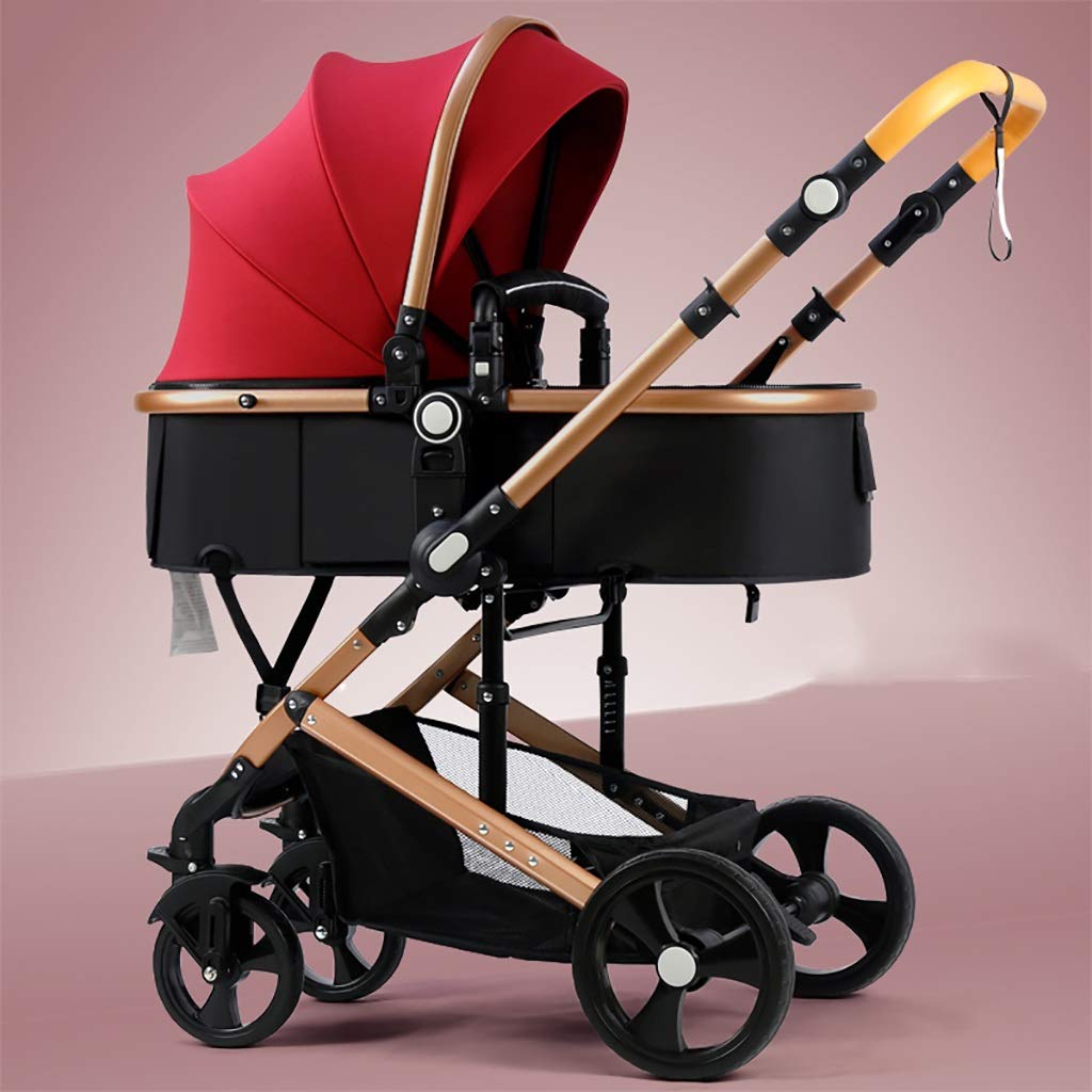 YRSTC Lightweight Foldable Baby Stroller - Compact Travel Pram for Infants & Toddlers, Large Capacity Pushchair with High Landscape View (Red) - Perfect for Daily Walks, Shopping & Outdoor Adventures