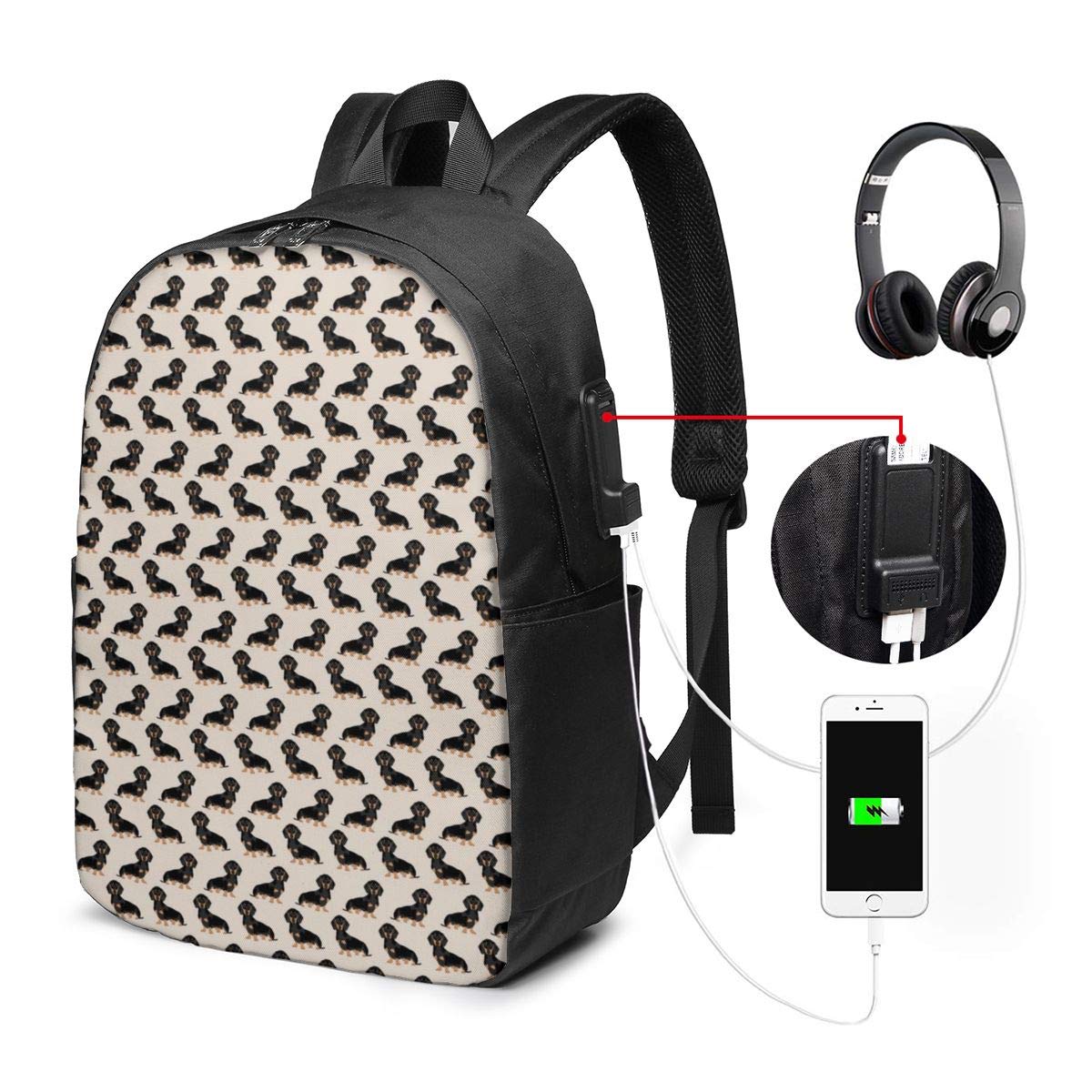 Wiener Dog Laptop Backpack for Men & Women - Dachshund Themed USB Charging Daypack, 15.6 Inch Travel Computer Bag for College, School & Business Use | Perfect for Pet Lovers, Commuting & Work Travel