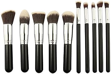 ZemGlam 10-Piece Professional Makeup Brush Set - 5 Large & 5 Small Cosmetic Brushes (Black & Silver) for Foundation, Blending, Contouring & Eyeshadow - Perfect for Travel & Everyday Makeup