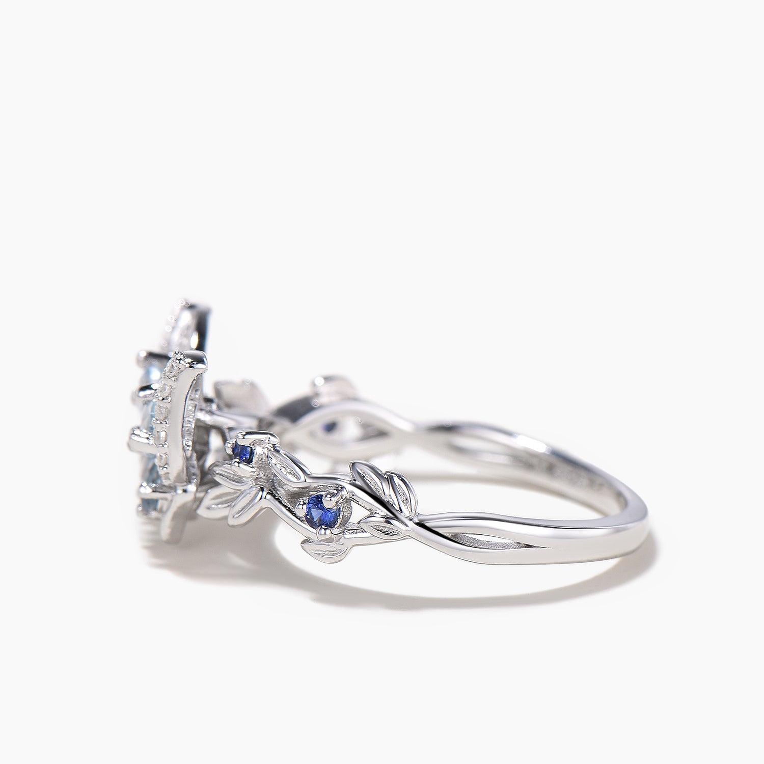 Natural Pear Cut Aquamarine Butterfly Wedding Ring with Diamond & Sapphire Accents - Nature Inspired Bridal Jewelry for Engagement, Anniversary & Romantic Occasions