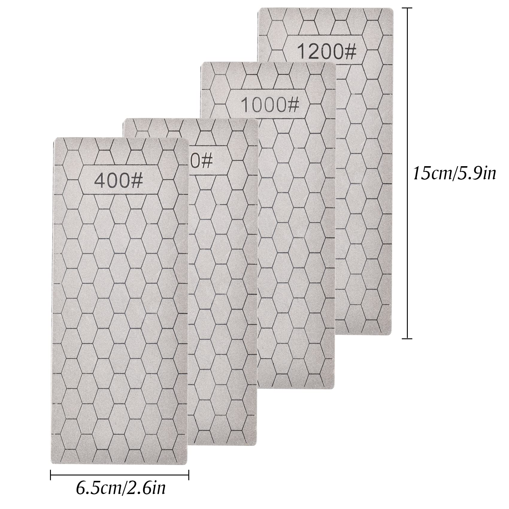4 Piece Diamond Sharpening Stone Set - 400/600/1000/1200 Grit Whetstone with Honeycomb Surface & Non-Slip Base - Professional Knife Sharpener for Kitchen, Hunting, Camping & Outdoor Tools - Perfect for Sharpening Dull Knives, Scissors & Chisels