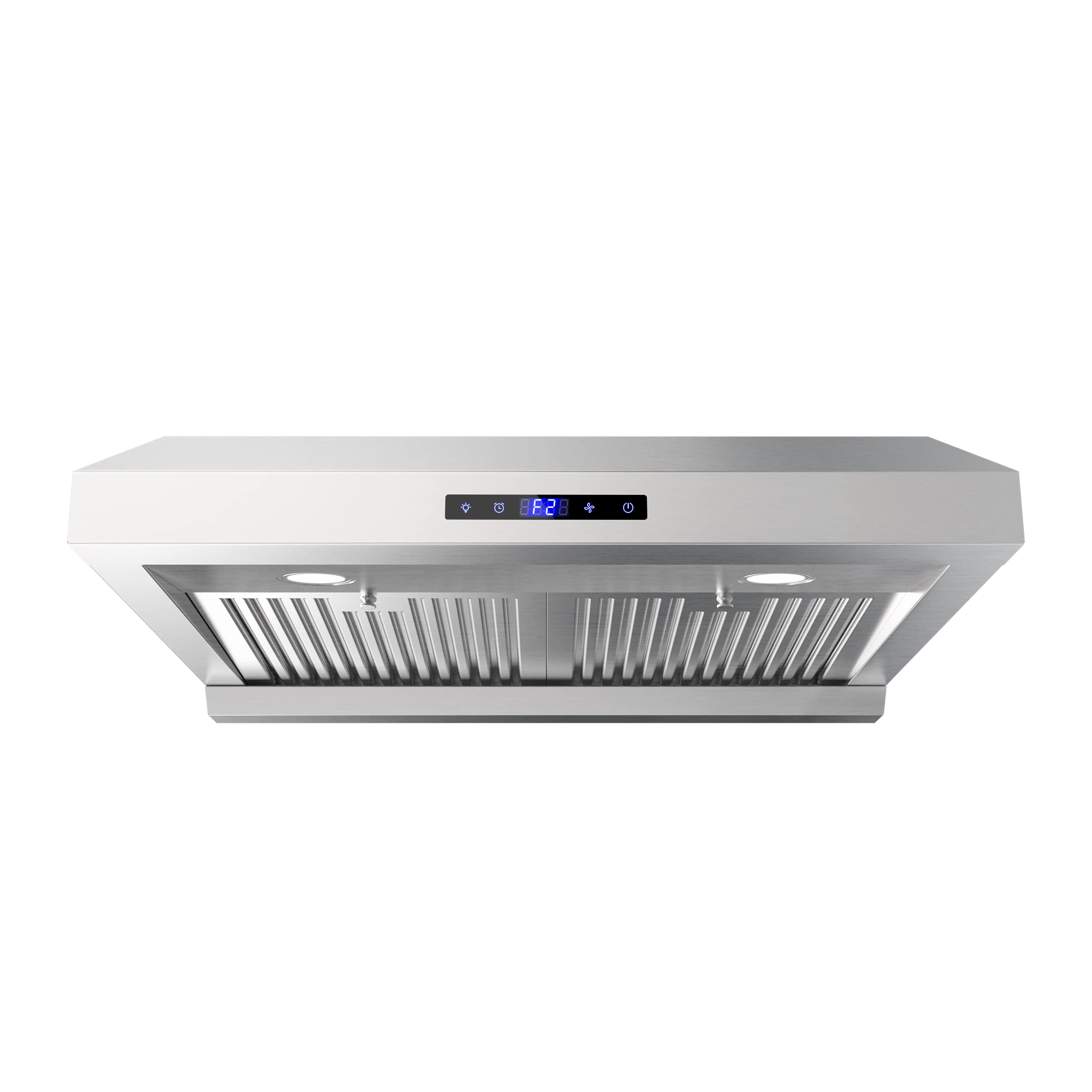 FIREGAS 30 Inch Stainless Steel Range Hood - 900 CFM Dual Motor Kitchen Vent Hood with 3 Speed Exhaust Fan, Touch Screen Controls, Dishwasher Safe Baffle Filters & LED Lights - Perfect for Under Cabinet Installation in Modern Kitchens