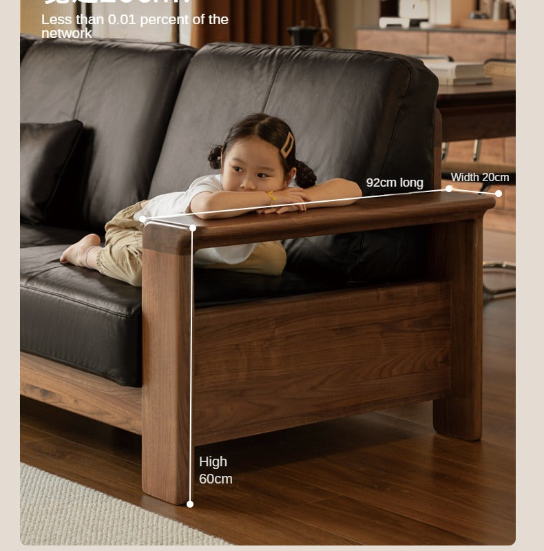 Black Walnut Solid Wood Modern Straight Sofa - Contemporary Minimalist Living Room Furniture for Small Spaces & Apartments