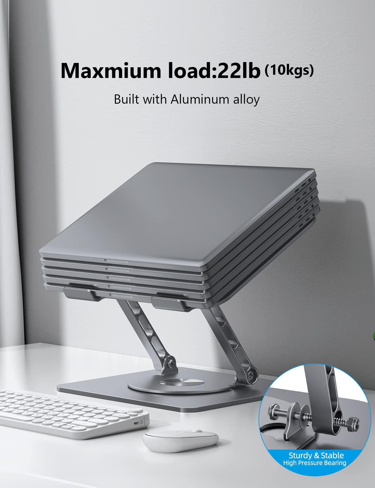 Adjustable Laptop Stand with 360° Rotating Base - Foldable Ergonomic Laptop Riser for MacBook Pro/Air & Surface Laptop up to 15.6 inches (Space Grey) - Perfect for Home Office, Gaming & Workspace Setup