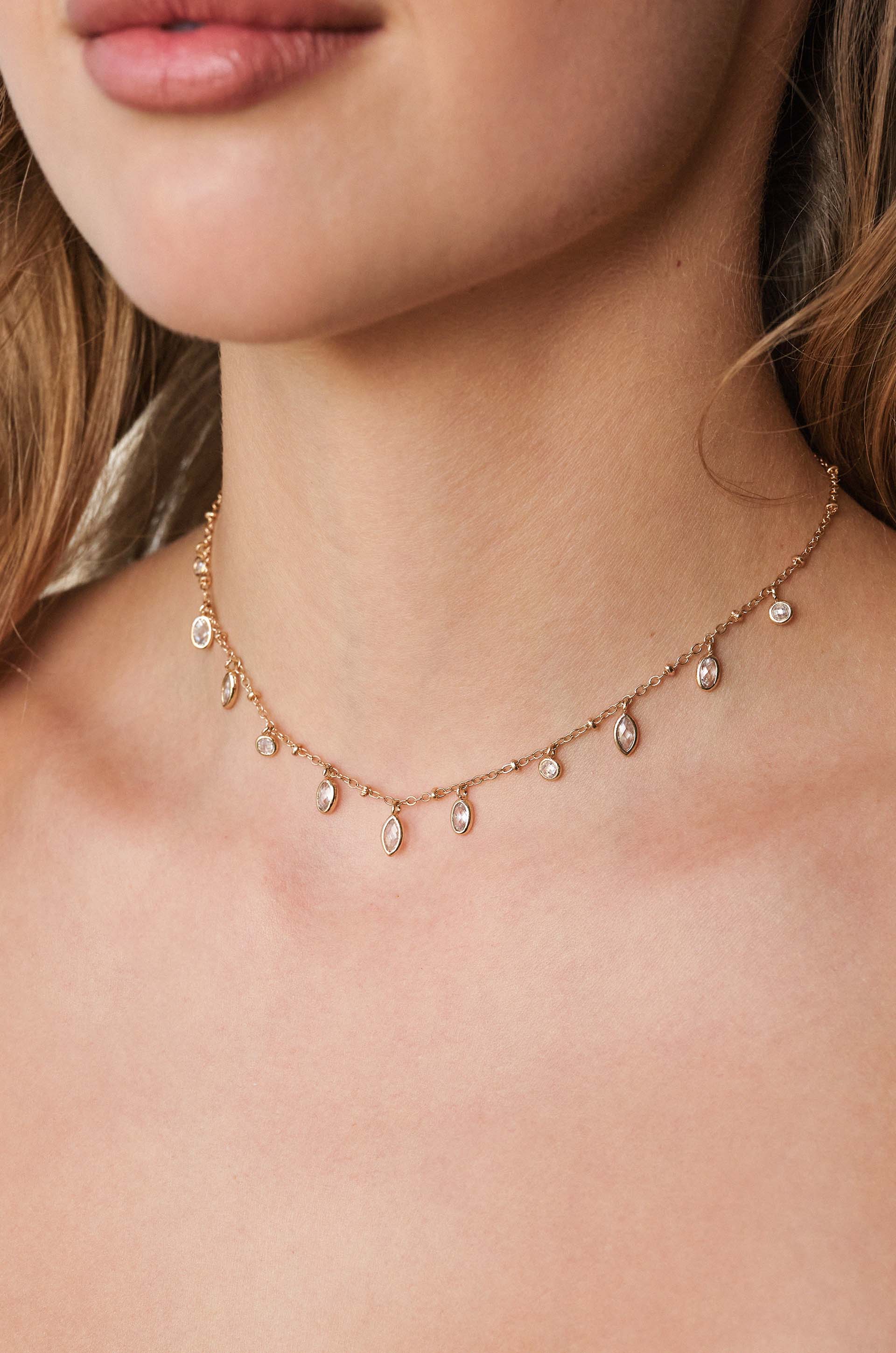 Elegant Bezel Crystal Charm Choker Necklace - Dainty Layering Jewelry for Women - Perfect for Date Nights & Special Occasions
