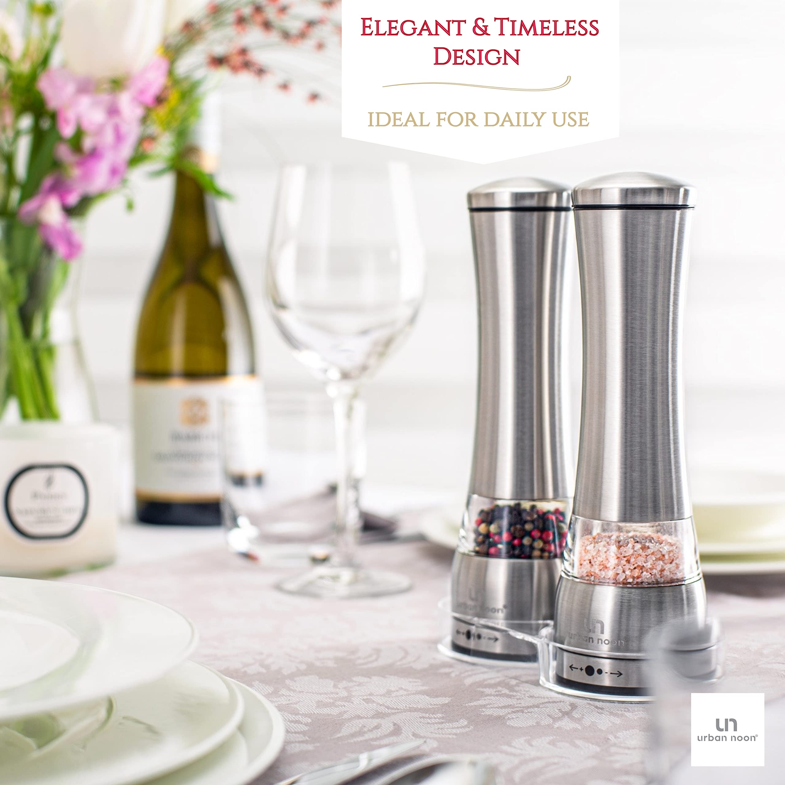 Premium Stainless Steel Salt and Pepper Grinder Set - Large Capacity Manual Mills with Ceramic Grinders & Adjustable Coarseness - Includes Tray & Luxury Gift Box (Set of 2) - Perfect for Kitchen, Dining Table, and Gourmet Cooking Gifts
