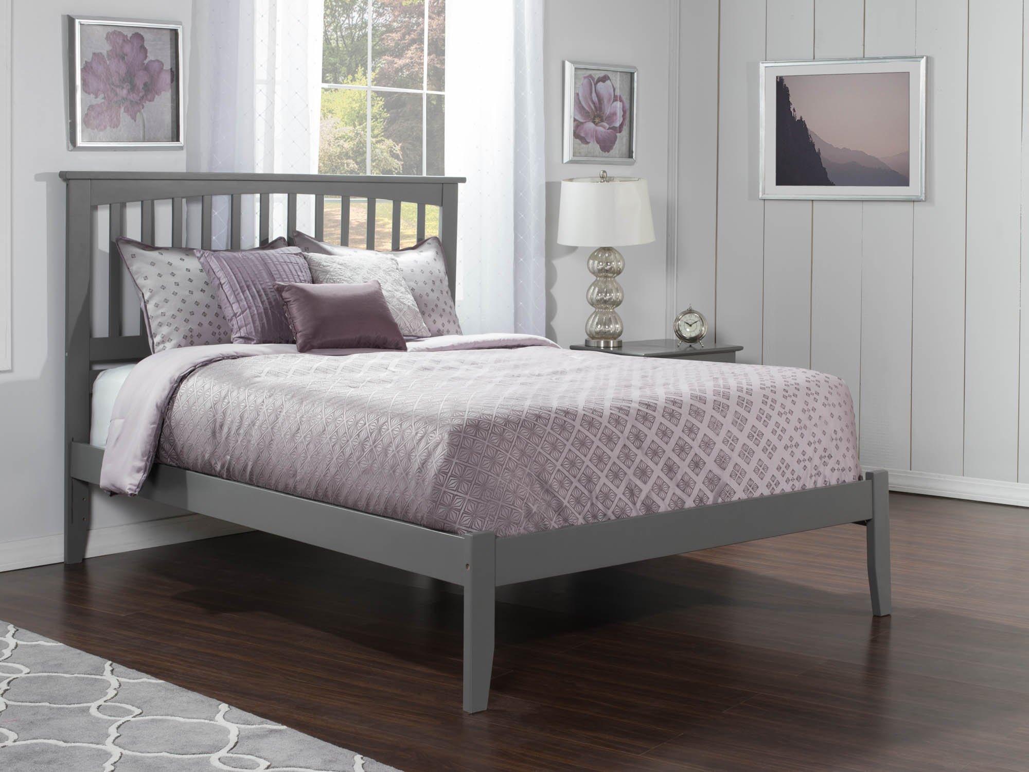 AFI Mission Queen Platform Bed Frame with USB Charging Ports - Modern Grey Wooden Bed for Small Spaces, Perfect for Apartments & Guest Rooms