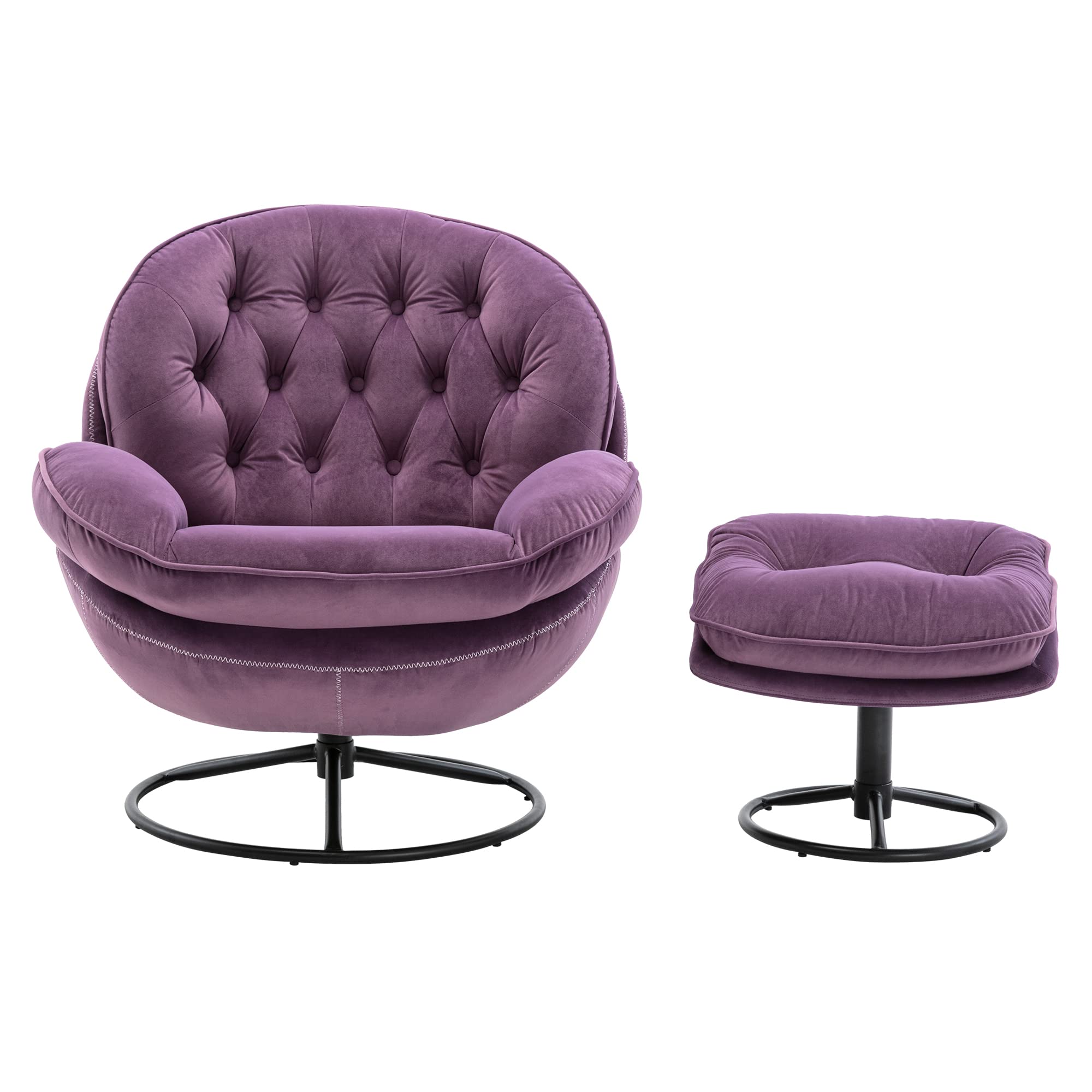 Polibi Swivel Accent Armchair with Ottoman - Modern Velvet Upholstered Lounge Chair with Sturdy Metal Frame for Living Room, Bedroom & Office - Purple Comfort Chair for Reading, TV Watching & Relaxing