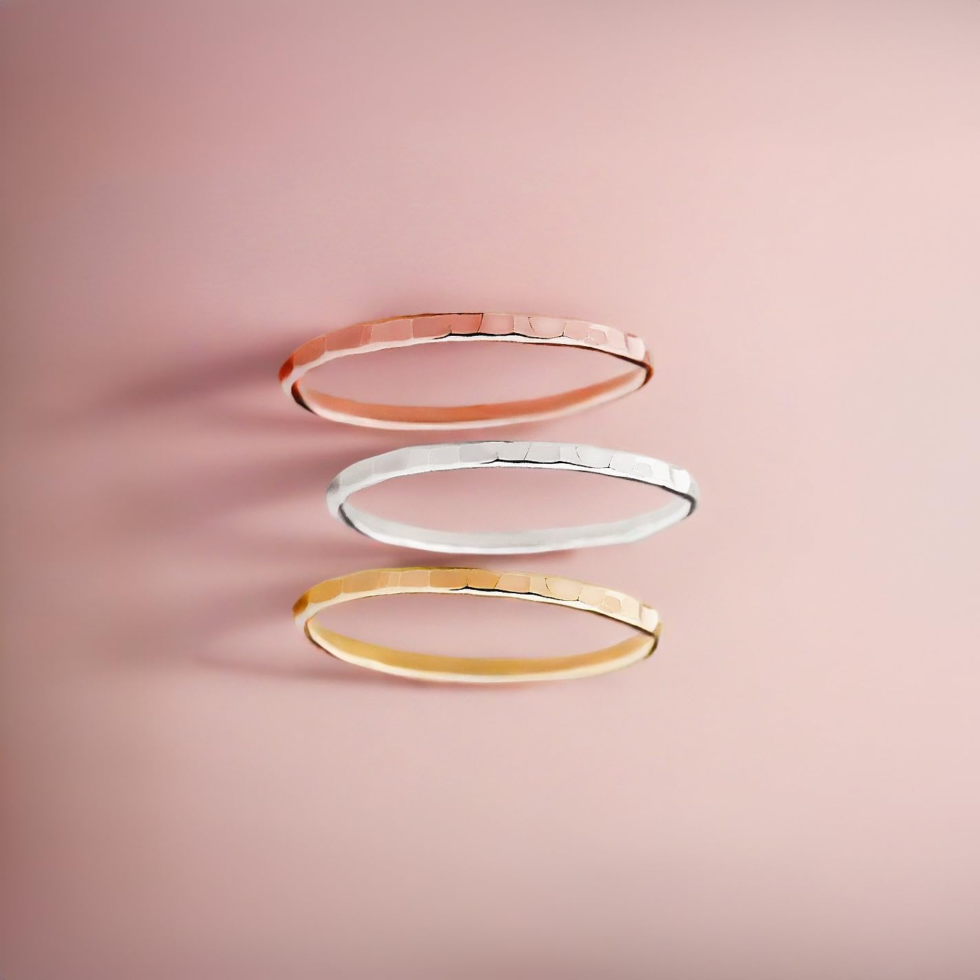 1mm Thin Hammered Texture Stacking Rings Set in Sterling Silver, 14K Gold or Rose Gold Fill - Comfort Fit Wedding Band, Minimalist Jewelry for Women - US Sizes 4-12 - Perfect for Everyday Wear, Layering & Gift Giving