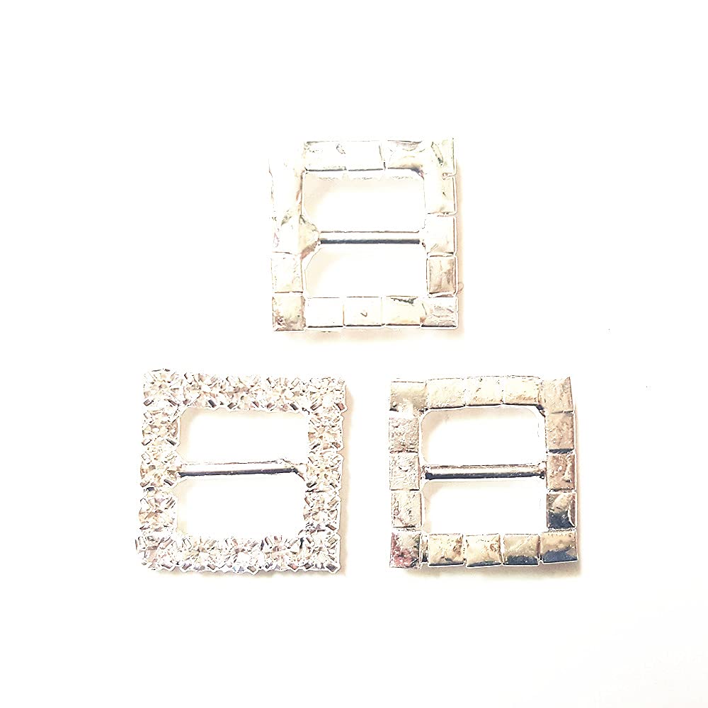 50pcs 16mm Silver Square Rhinestone Buckle Sliders - Wedding Invitation Decorations, Christmas Crafts, DIY Scrapbooking Supplies - Perfect for Card Making, Gift Wrapping & Party Decor