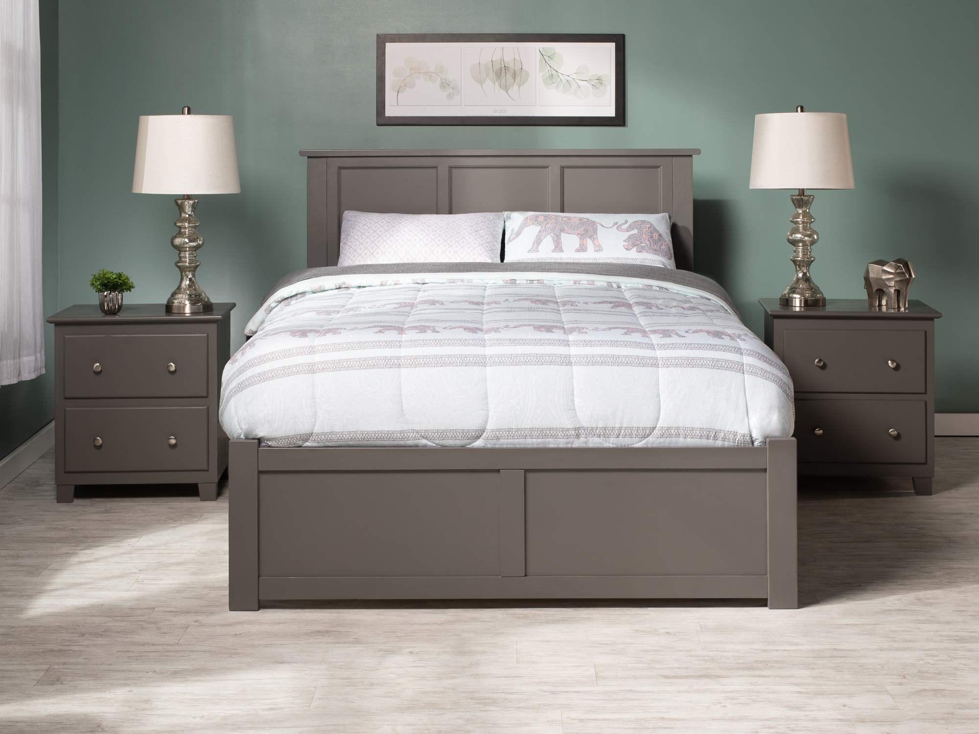 AFI Madison Queen Platform Bed with Footboard, Storage Drawers & USB Charger - Grey Modern Bed Frame for Small Spaces, Guest Rooms & Master Bedrooms