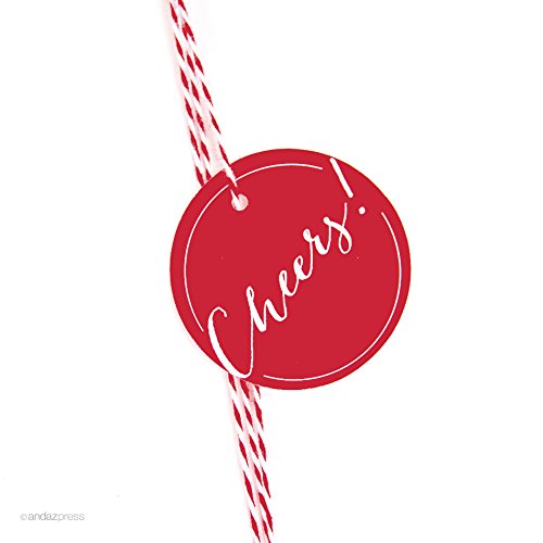 Andaz Press Circle Gift Tags - Whimsical Cheers Design, 24-Pack Red - Perfect for Birthday, Wedding & Holiday Gift Wrapping