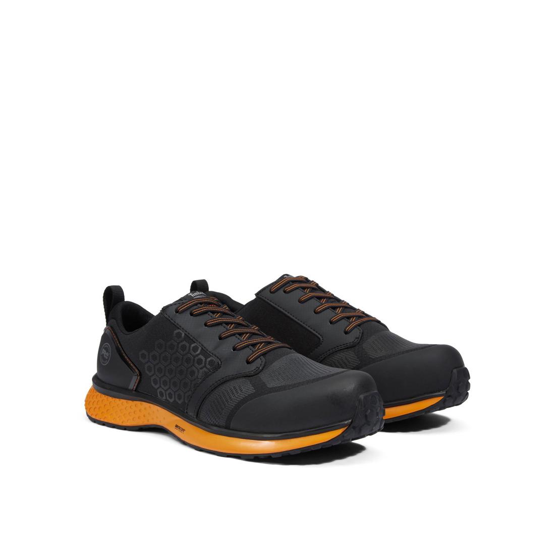 Reaxion Composite Toe Work Shoes for Men - Black & Orange Safety Boots with Slip Resistant Outsole | Perfect for Construction, Warehouse & Industrial Work