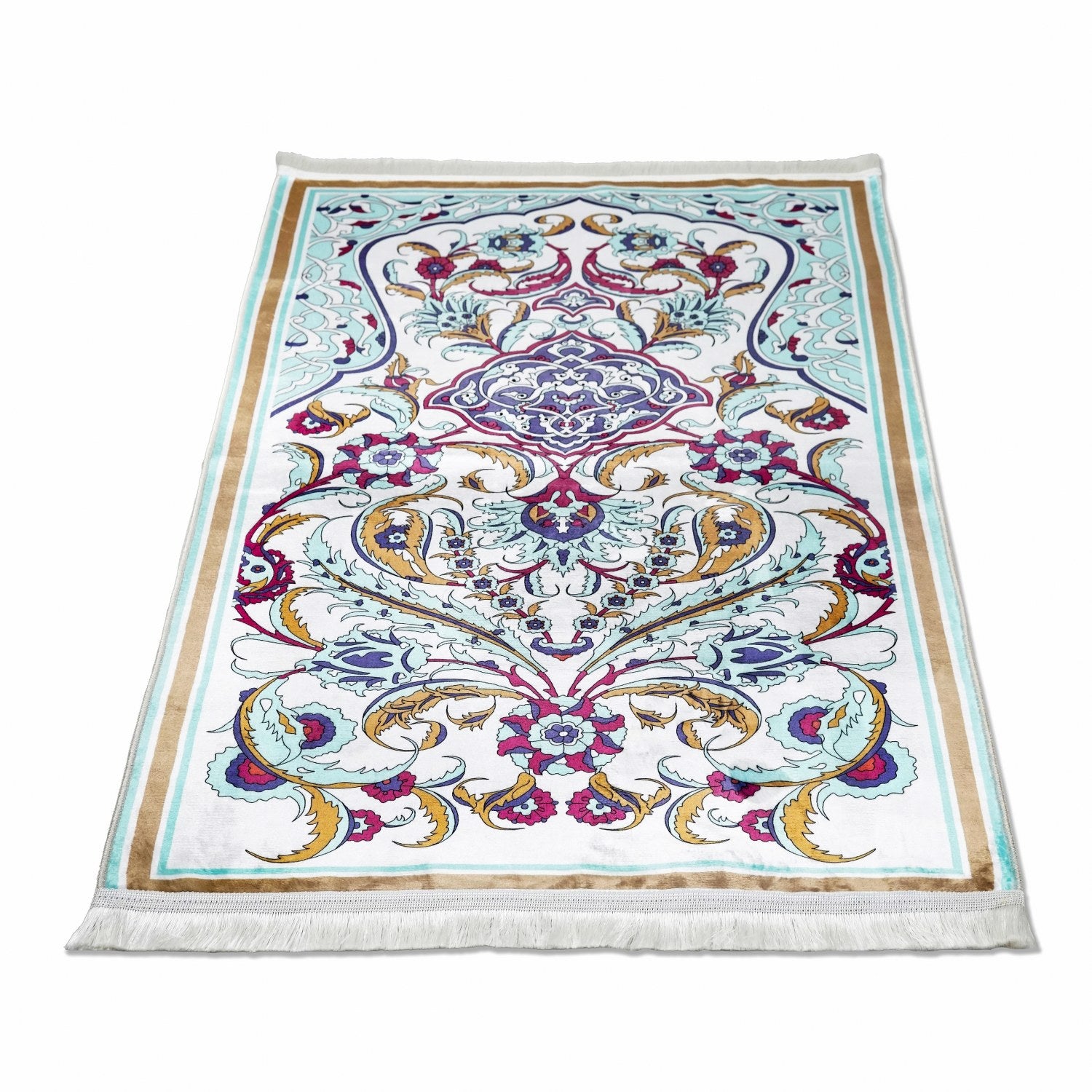 Premium Pastel Floral & Aqua Islamic Prayer Rug - Soft Non-Slip Muslim Prayer Mat for Home, Mosque & Travel - Perfect for Daily Salah & Ramadan Worship