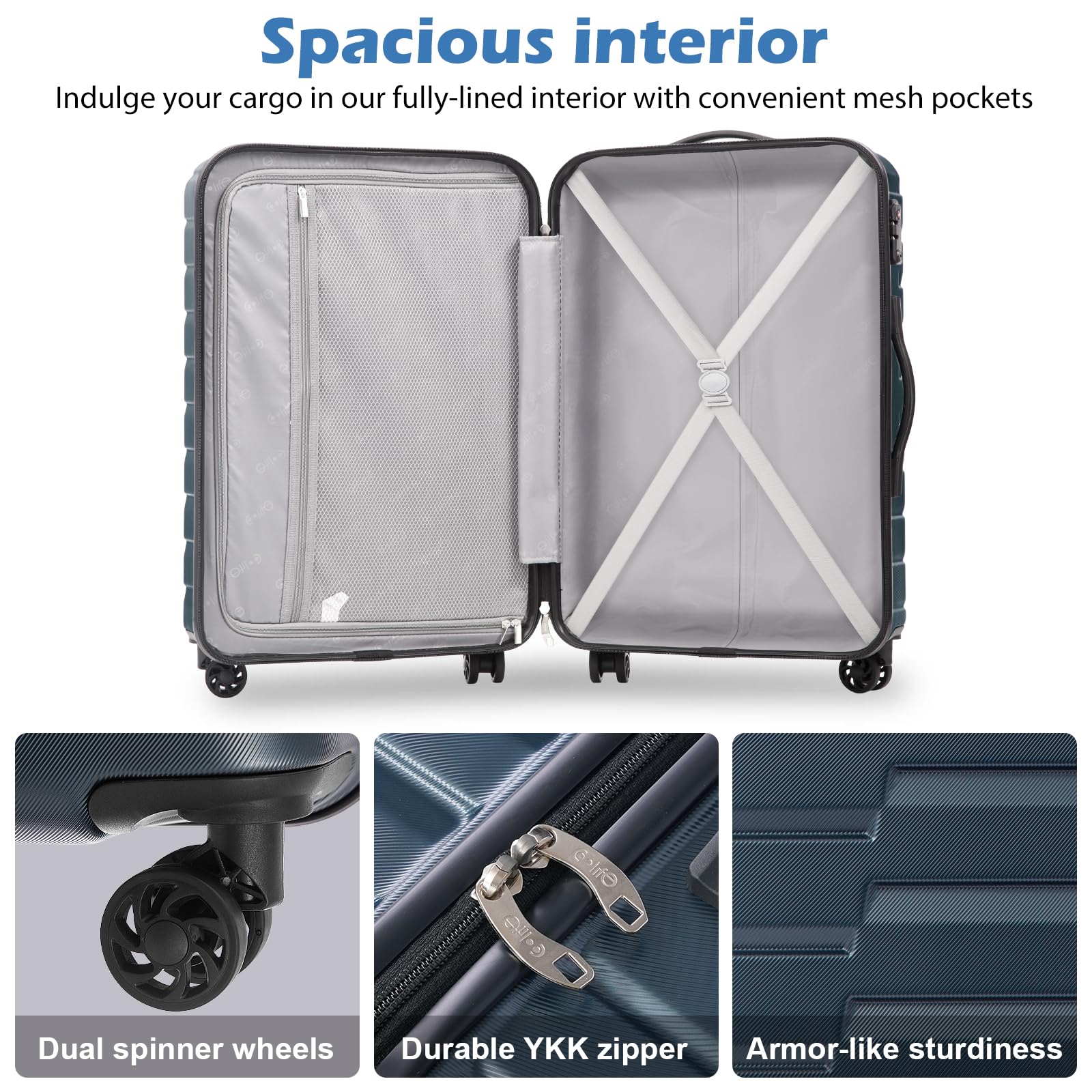 Coolife Hardside Carry-On Luggage Suitcase with TSA Lock, Spinner Wheels & Telescopic Handle - Lightweight PC+ABS Luggage for Business Travel & Weekend Getaways