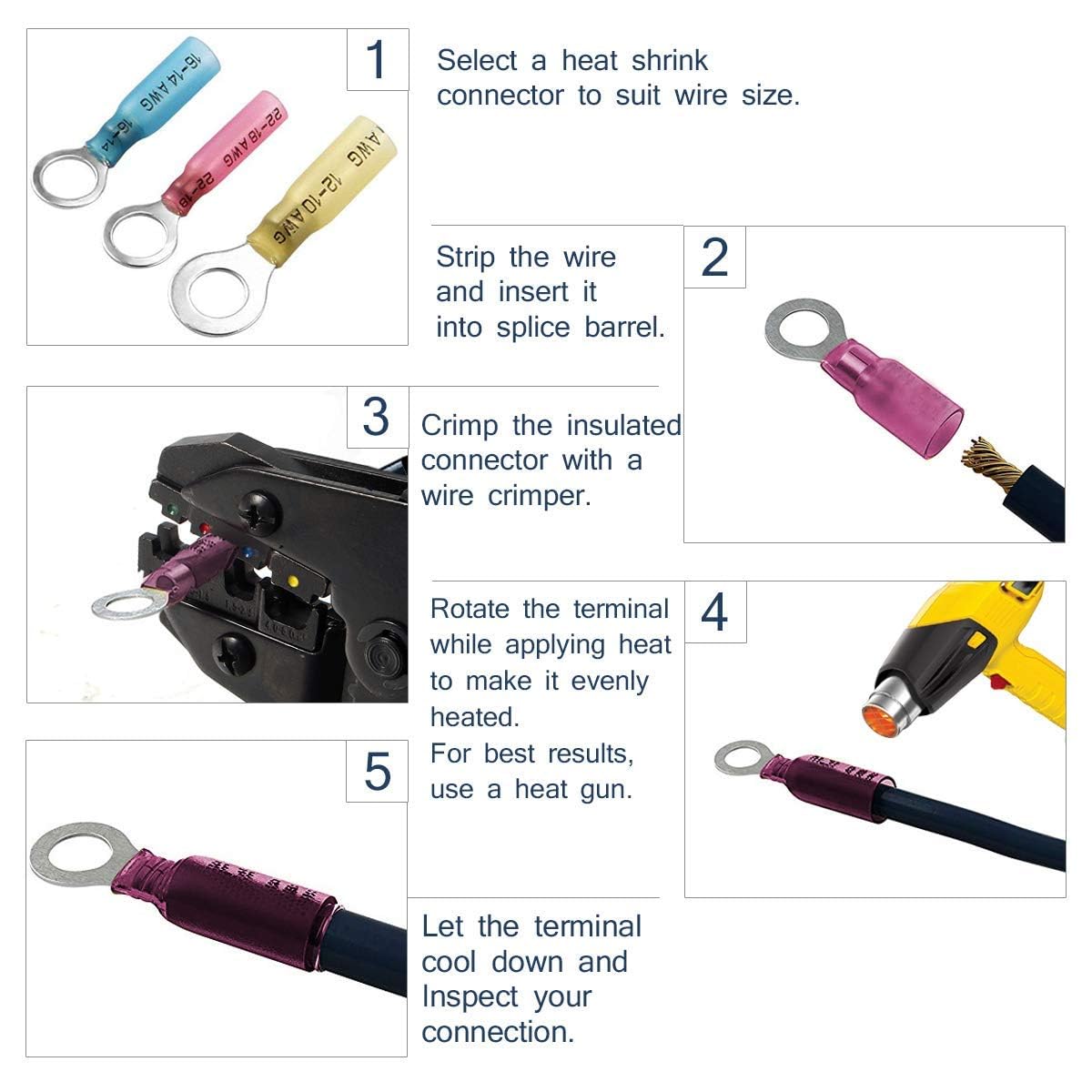150PCS Heat Shrink Wire Connectors Kit - Waterproof Crimp Connectors for Automotive, Marine & Electrical Wiring | Ring, Fork, Spade, Bullet & Butt Terminals | DIY Car Repair, Boat Wiring & Home Electrical Projects