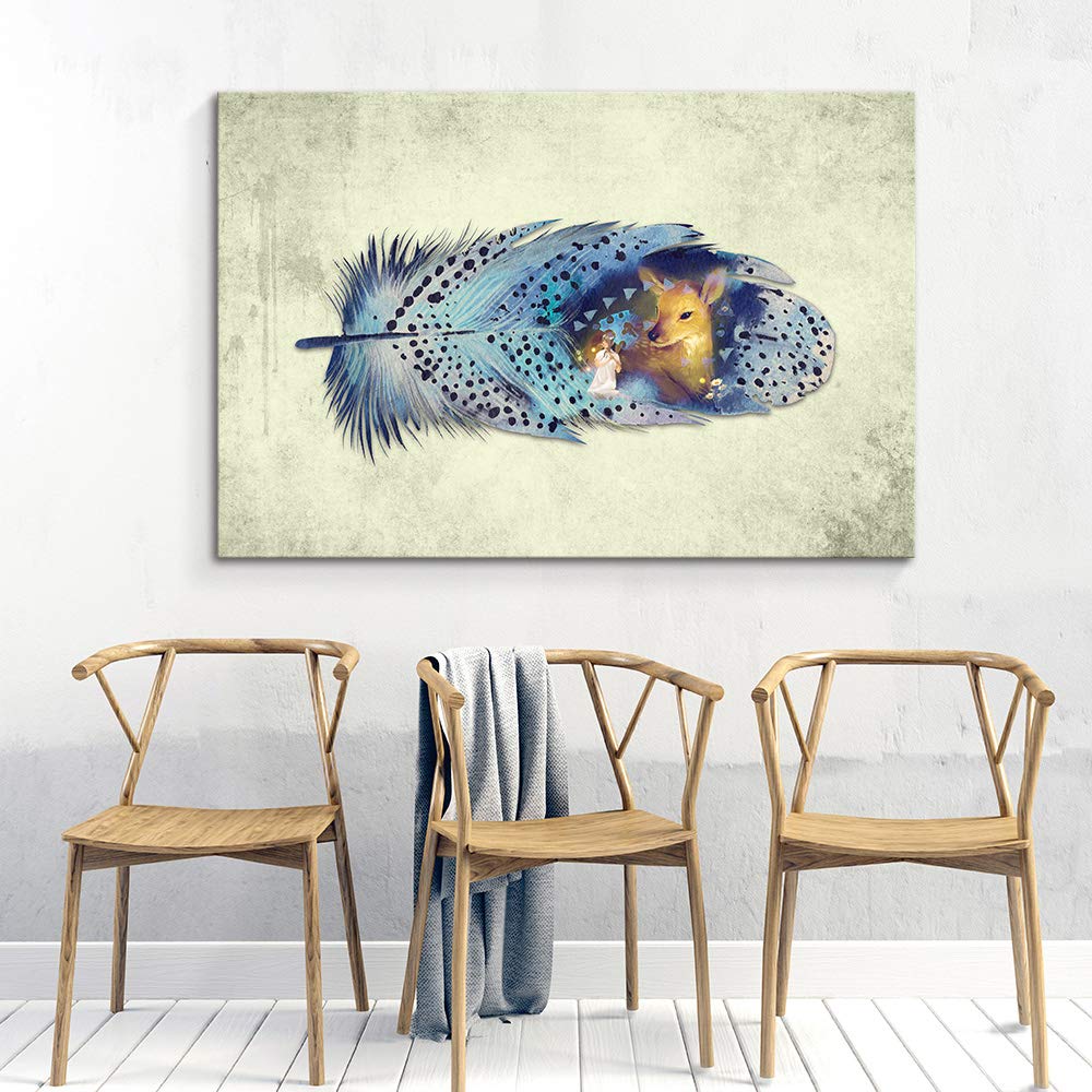 Wall26 Feather Canvas Wall Art - Giclee Painting for Bedroom & Living Room Decor - 32x48 Inches - Modern Home Artwork for Housewarming & Interior Design
