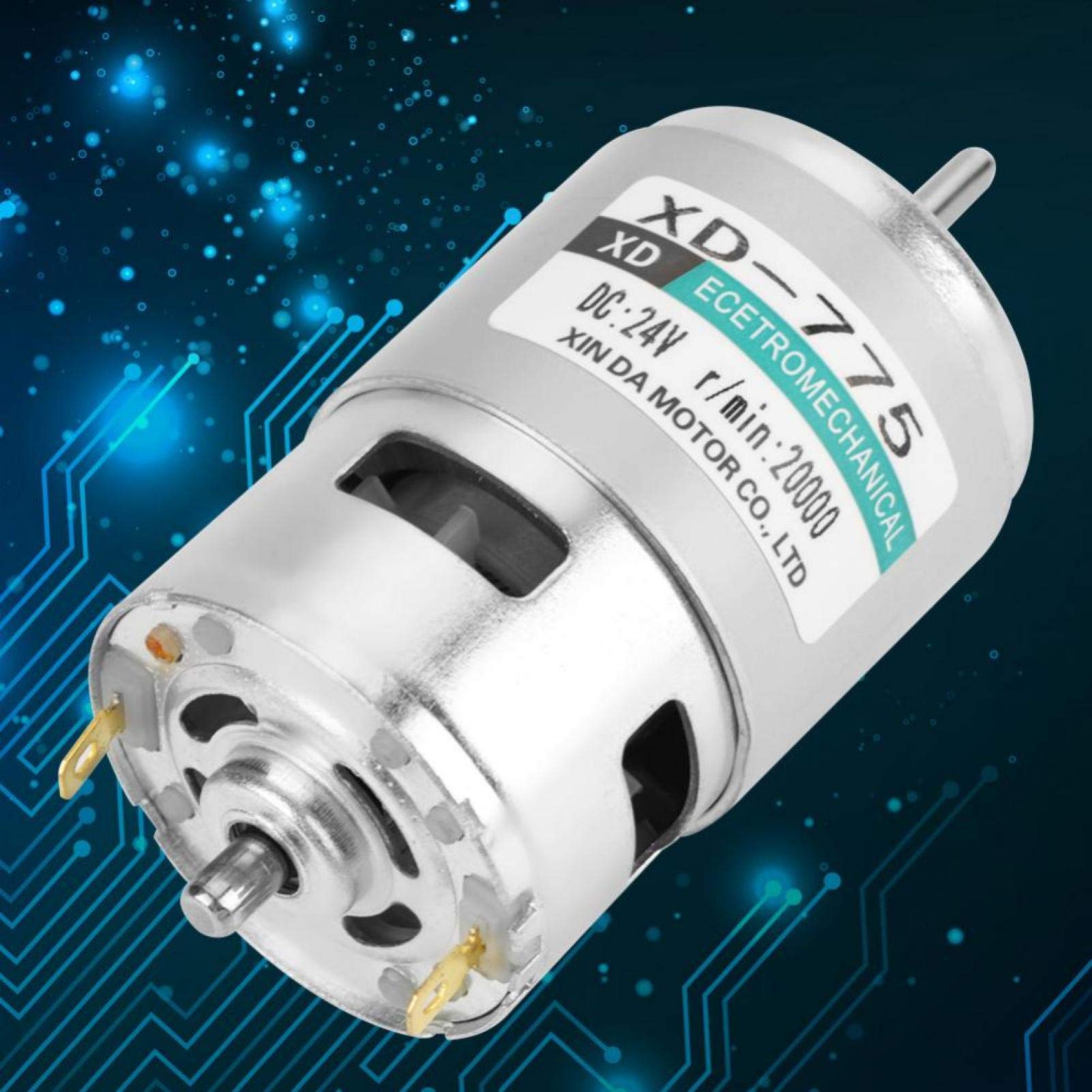 12V/24V High Speed Low Noise Double Ball Bearing Brush DC Motor - XD-775 for Small Lathe, Precision Machines, Battery Cars & DIY Projects (24V 20000 RPM) - Ideal for Robotics, CNC Tools & Power Wheels