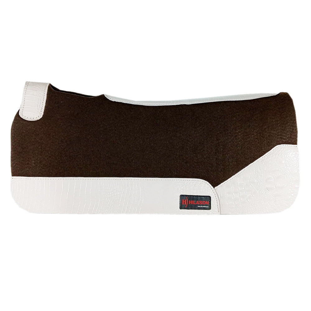 32X30 Inch Hilason Western Felt Horse Saddle Pad with Crocodile Leather Border - Comfortable Riding Pad for Trail, Show & Training Use