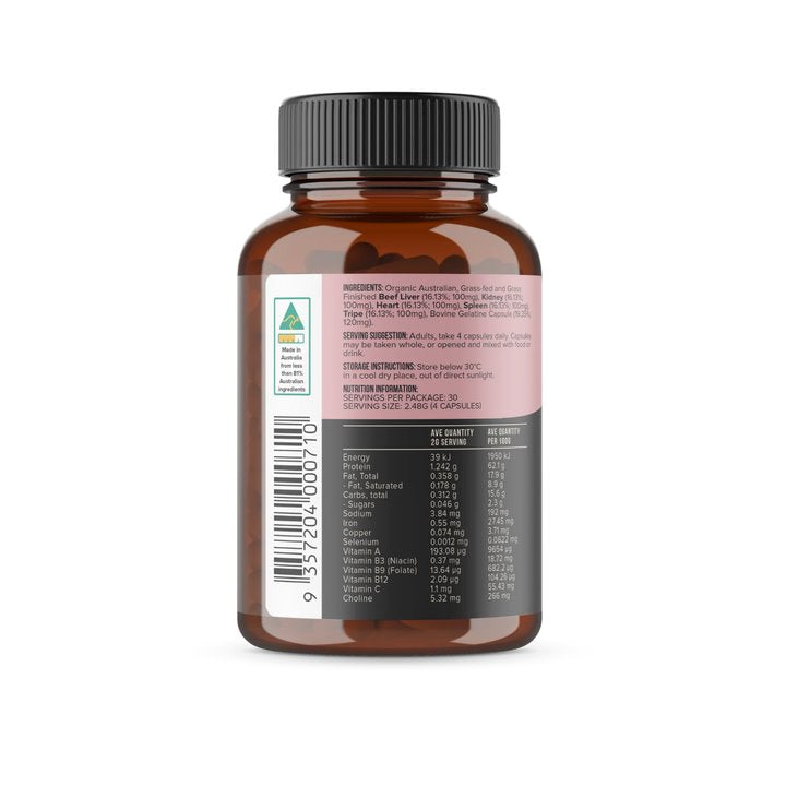 Chief Organic Beef Offal Multivitamin Capsules - Grass-Fed Beef Liver Supplement for Energy, Immunity & Vitality - Perfect for Athletes, Paleo & Keto Diets