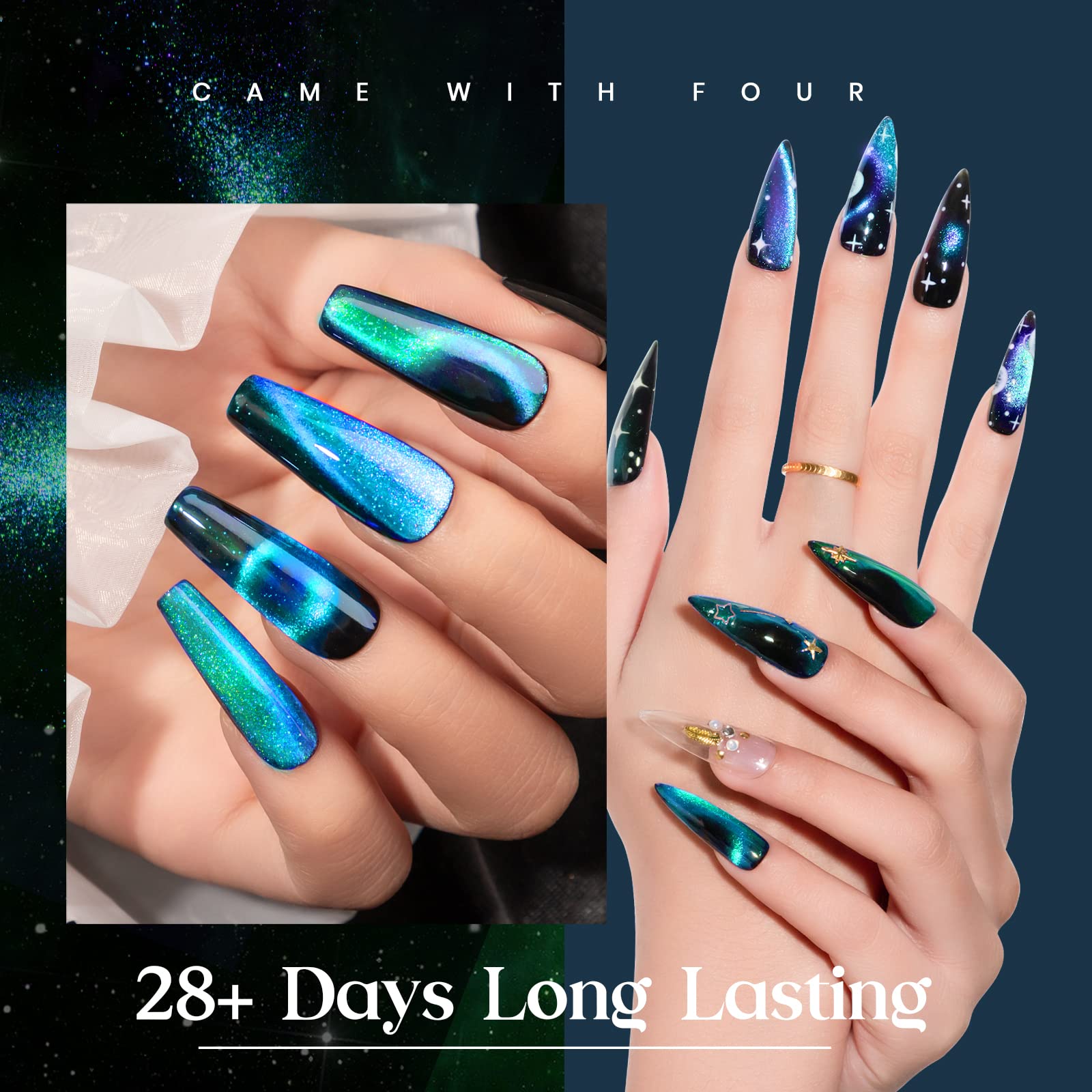 MIZHSE 9D Cat Eye Gel Nail Polish 10ml - Holographic Galaxy Magnetic Nail Polish with Chameleon Effect (Cyan Blue) - Long Lasting UV/LED Gel for Salon & Home Manicure - Perfect for Parties, Weddings & Special Occasions