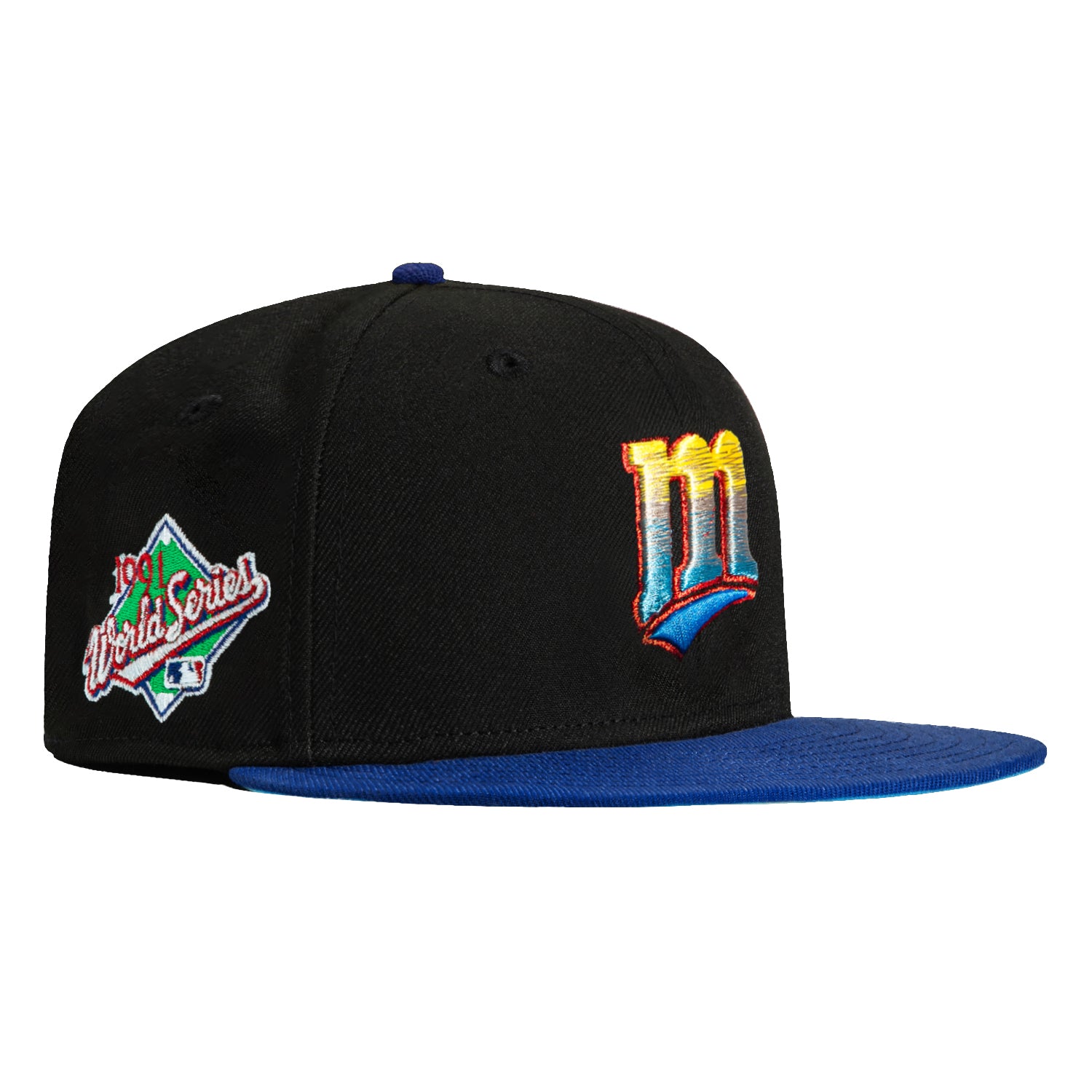 New Era 59Fifty Minnesota Twins 1991 World Series Patch Snapback Hat - Black & Royal Blue Baseball Cap for Men - Perfect for Games, Collecting & Streetwear Fashion