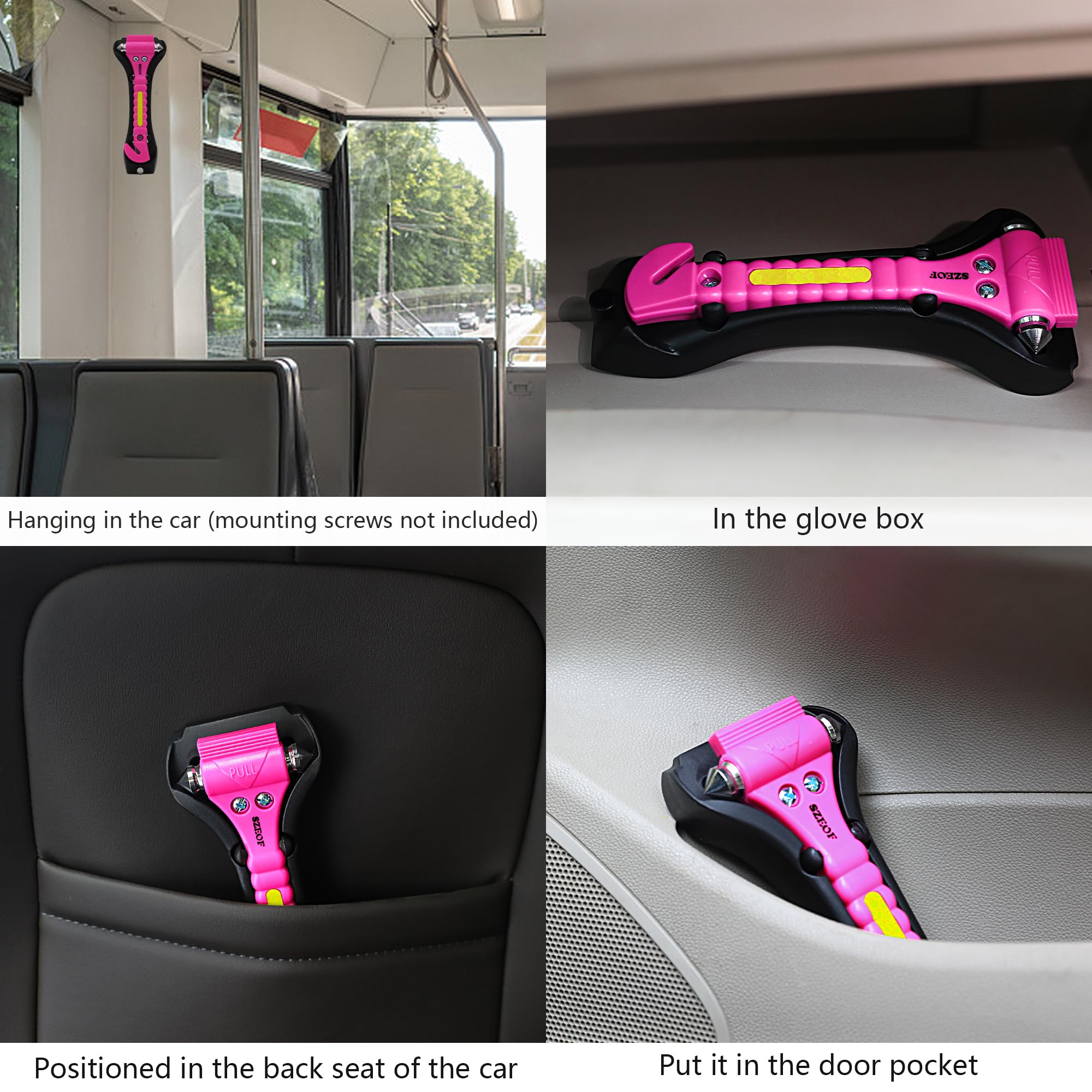 Emergency Car Window Breaker & Seatbelt Cutter - 2 Pack Pink Safety Hammer for Vehicle Escape - Multi-Tool for Roadside Emergencies, Accidents & Natural Disasters - Essential Car Emergency Kit for Drivers & Passengers