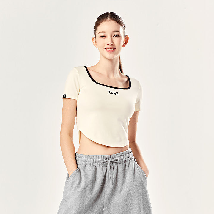 Kelly Square Neck Crop Short Sleeve T-Shirt for Women - Summer Casual Fashion Top - Perfect for Beach, Vacation & Streetwear Outfits