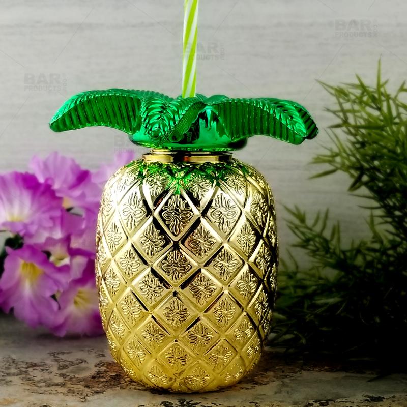 BarConic® 24oz Plastic Gold Pineapple Tumbler with Lid & Straw - Reusable, BPA-Free, Leak-Proof Cup for Pool Parties, Beach Vacations, and Summer Drinks