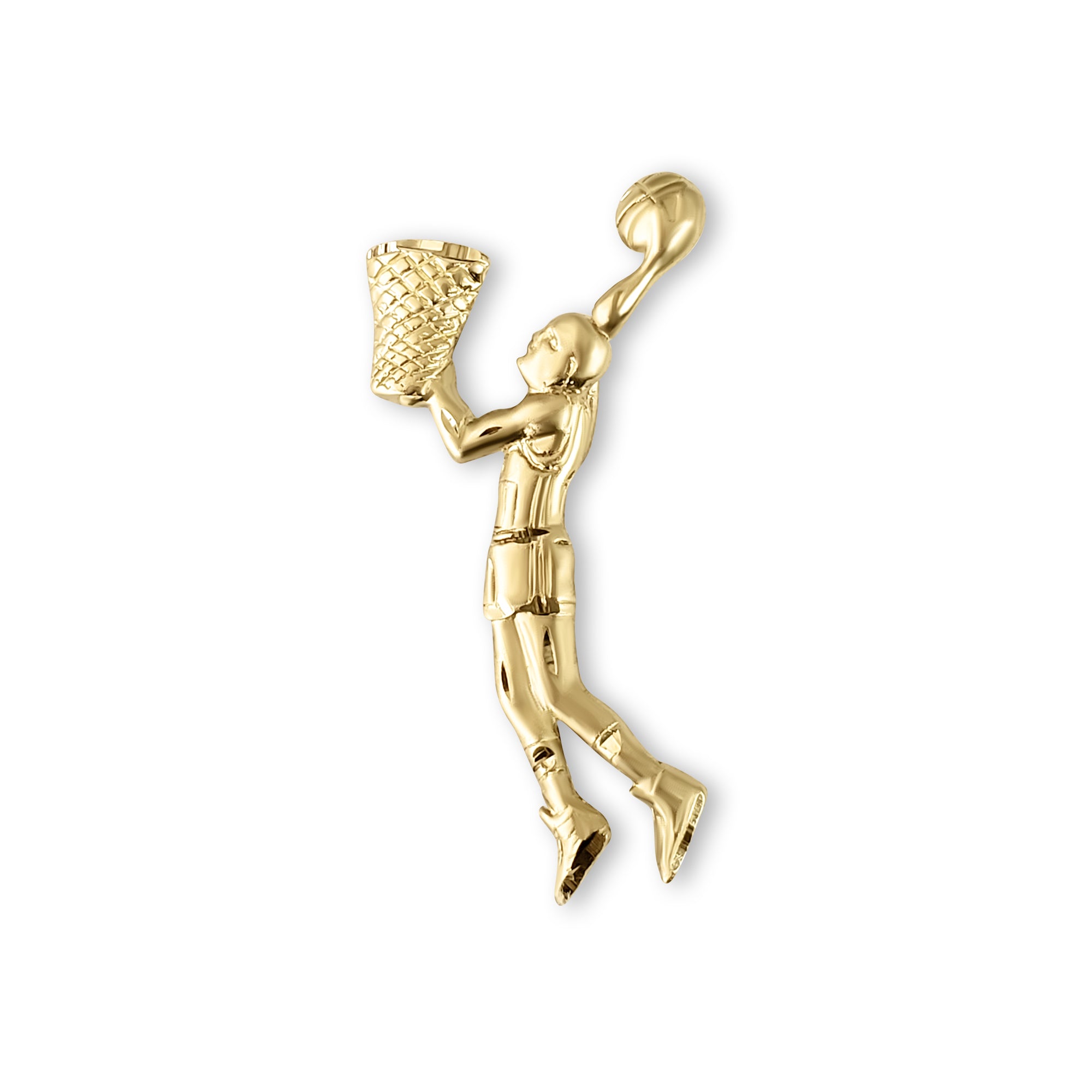 14K Yellow Gold Dunking Basketball Player Charm with Diamond Cuts - Perfect for Jewelry Gifts, Sports Fans & NBA Enthusiasts