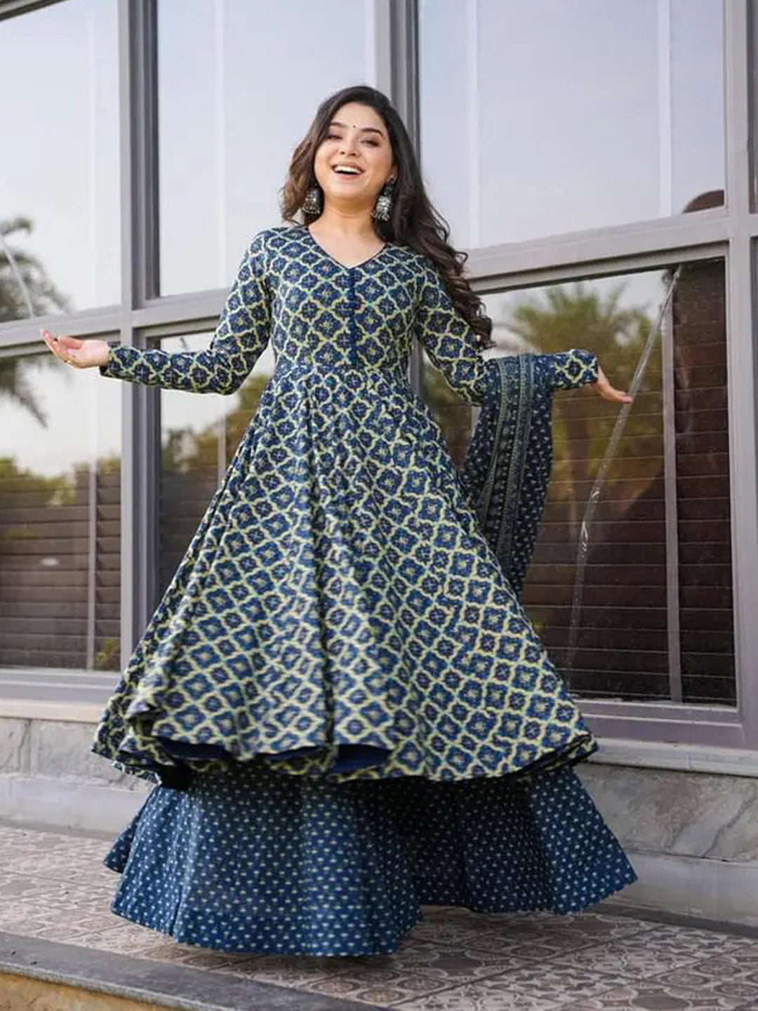 Stylish Blue Digital Printed Cotton Silk Palazzo Suit for Women - Perfect for Parties, Weddings & Festive Occasions
