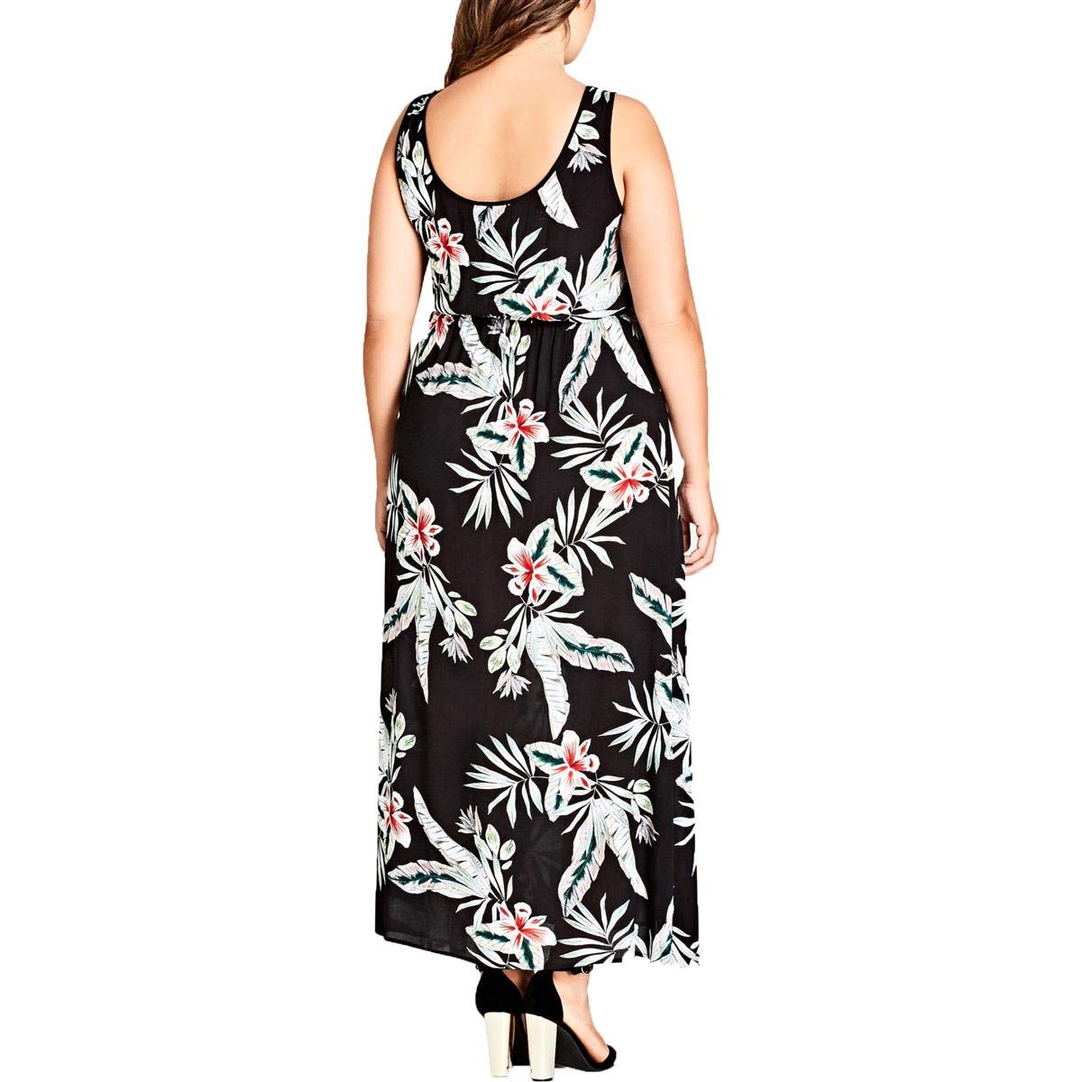 Plus Size Floral Print Tie-Waist Maxi Dress for Women - Black (Size 18) | Beach Cover Up, Summer Vacation, Boho Chic Outfit