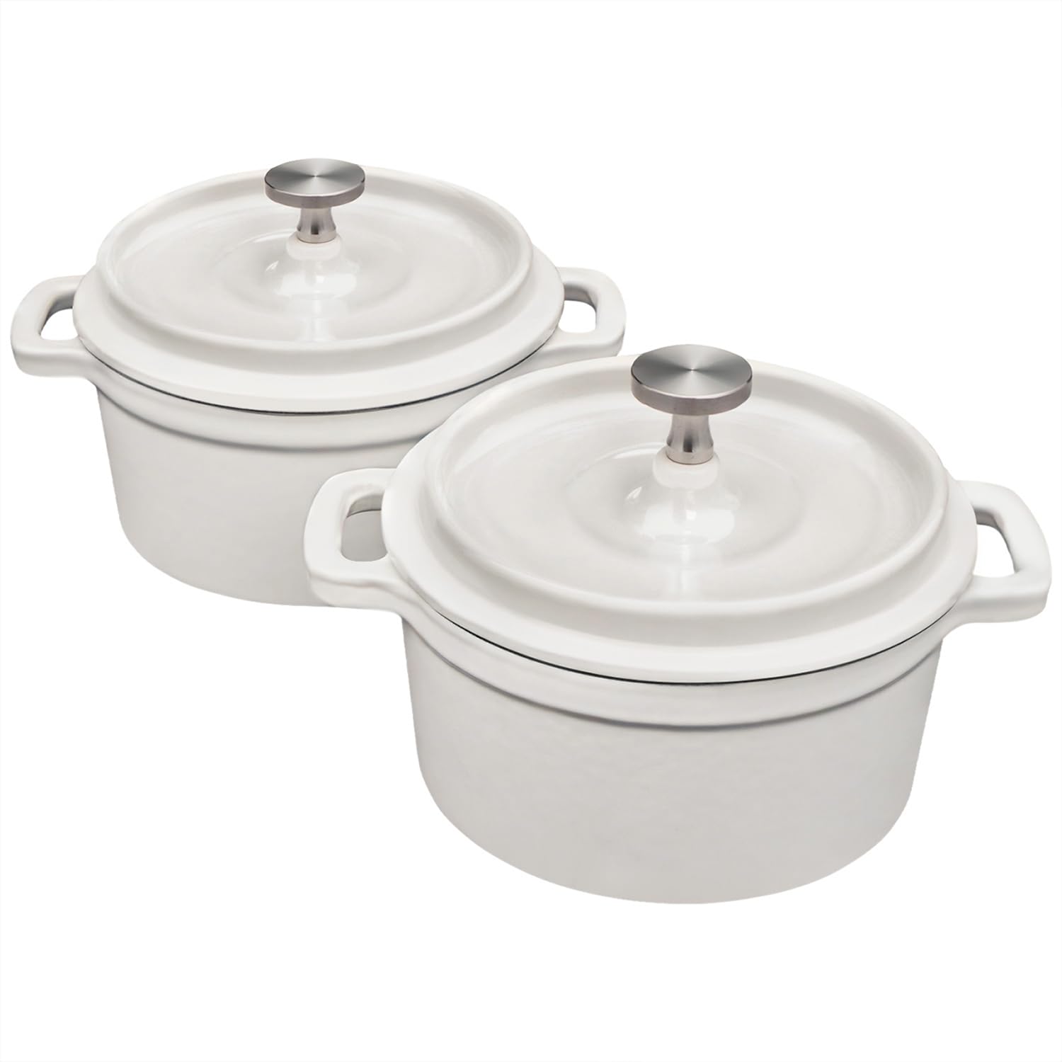 8 oz Mini Dutch Oven & Garlic Roaster - 2-Piece Cast Iron Cocotte Set with Lids (0.25 qt) - Oven Safe Ramekins for Garlic Confit, Baking, Serving - Perfect for Kitchens & Dinner Parties - White