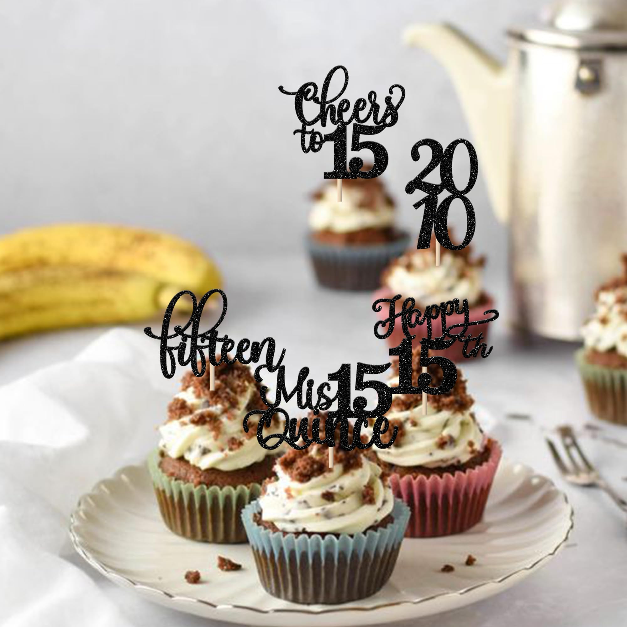 Rsstarxi 30 Pack Glitter 15th Birthday Cupcake Toppers - Happy 15th Cupcake Picks, Cheers to 15 Years, Mis Quince Decorations for 15th Birthday Party, Anniversary, Sweet 16 Celebration - Perfect for Quinceañera, Milestone Birthdays & Cake Decorating