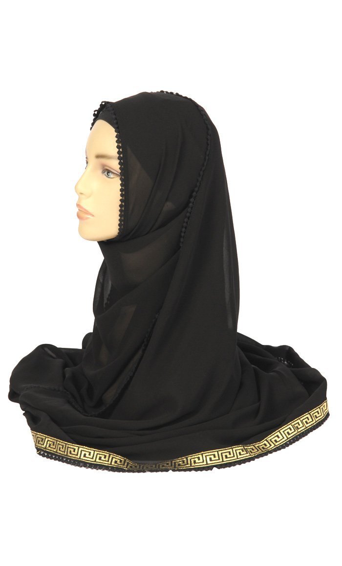 Elegant Gold Embroidered Hijab Stole - Premium Muslim Scarf for Women - Perfect for Prayer, Weddings & Special Occasions