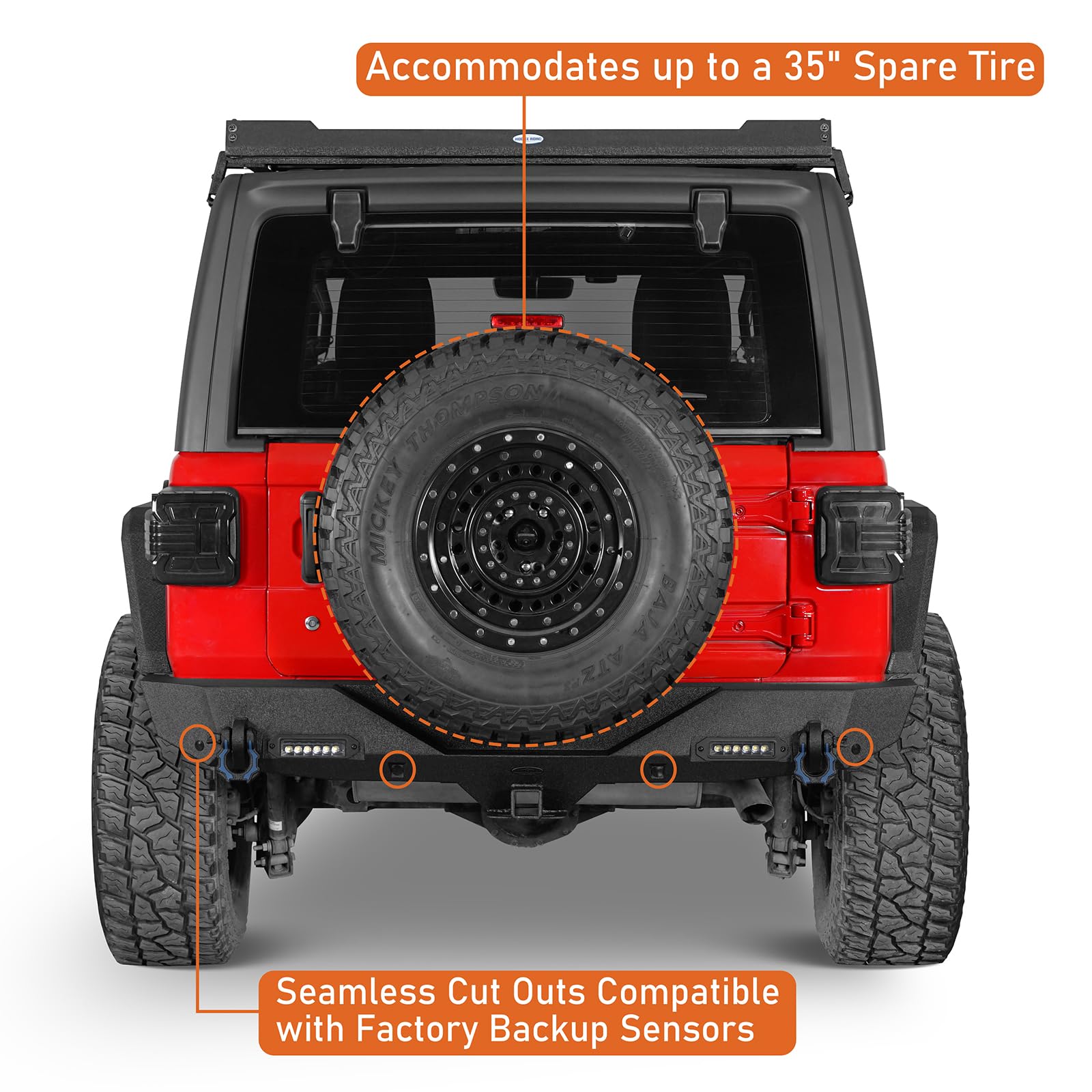 Heavy Duty u-Box Rear Bumper with Hitch Receiver & 2x LED Floodlights for Jeep Wrangler JL & JLU (2018-2025) - Off-Road Protection & Towing Accessory for Adventure & Trail Riding