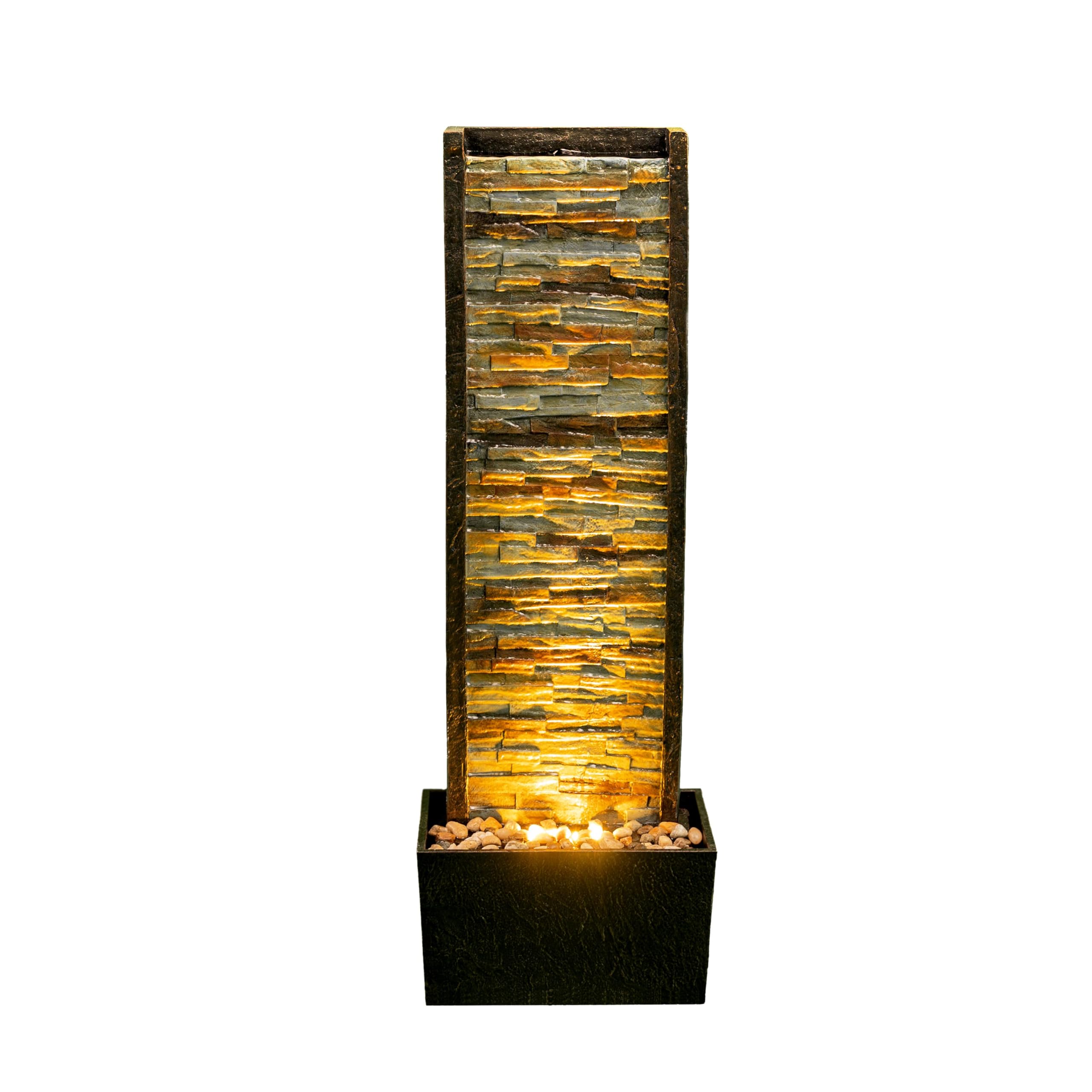 LED Illuminated Stone Waterfall Fountain - Indoor Outdoor Decorative Water Feature with Cascading Design, 38x11.6x16.3 inches - Perfect for Garden, Patio, Living Room & Office Relaxation