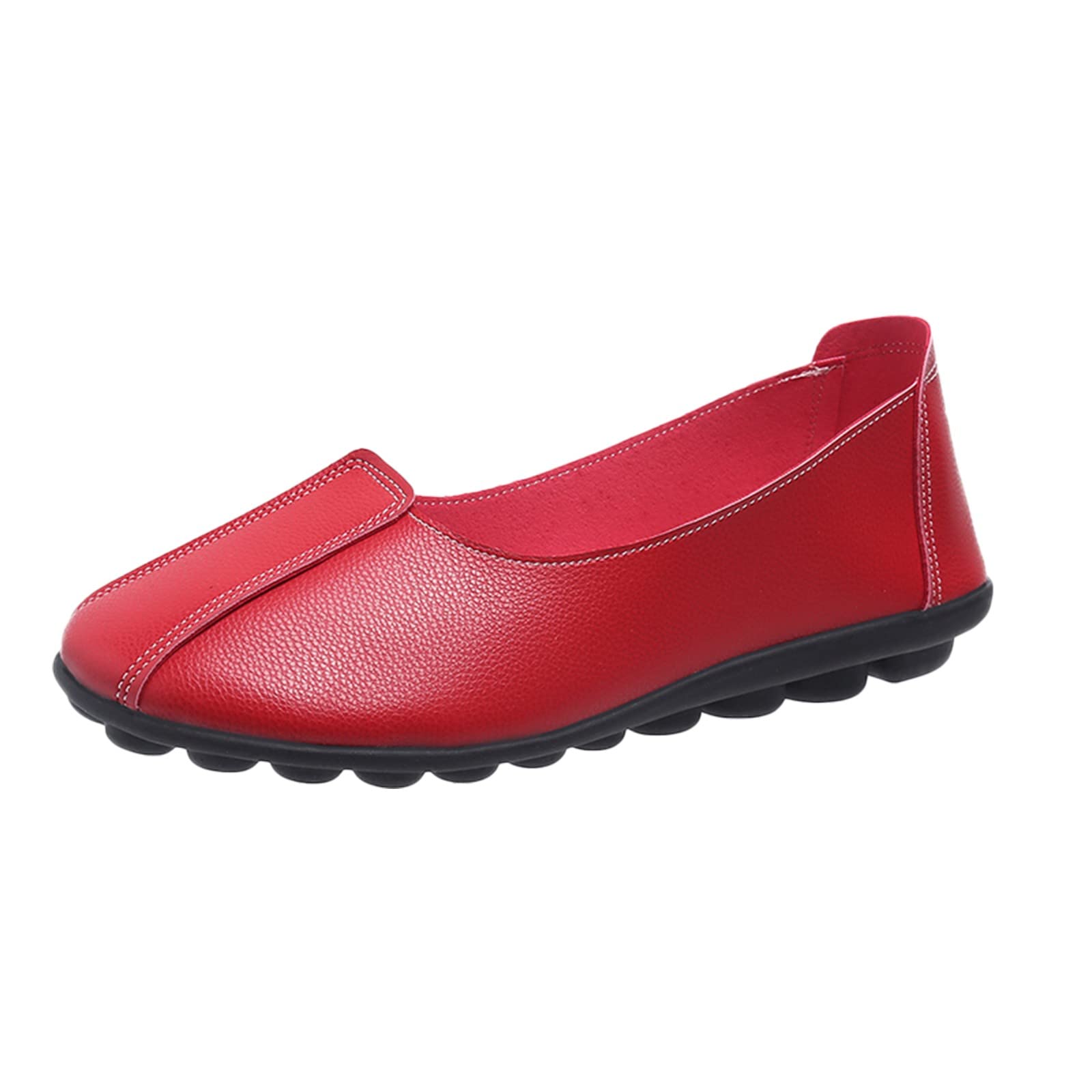 Women's Comfortable Loafers - Solid Color Flat Sole Casual Work Shoes for Ladies | Slip-On House Shoes for Women (Red, Size 9) | Perfect for Office, Home & Everyday Wear